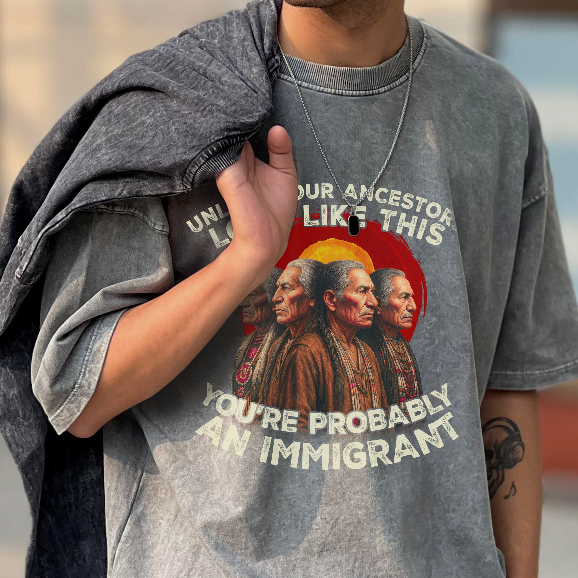 Unless Your Ancestors Look Like This, You’re Probably an Immigrant Vintage Unisex Mineral Washed T-Shirt