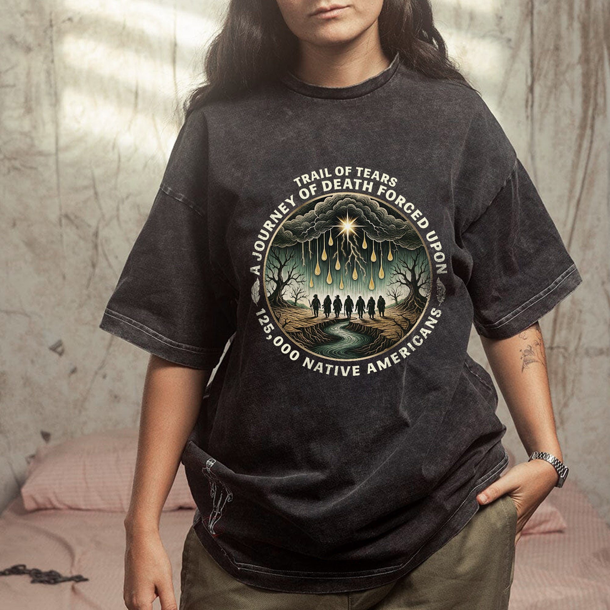 Trail of Tears Forced Journey Native American Tribute Unisex Mineral Washed T-Shirt