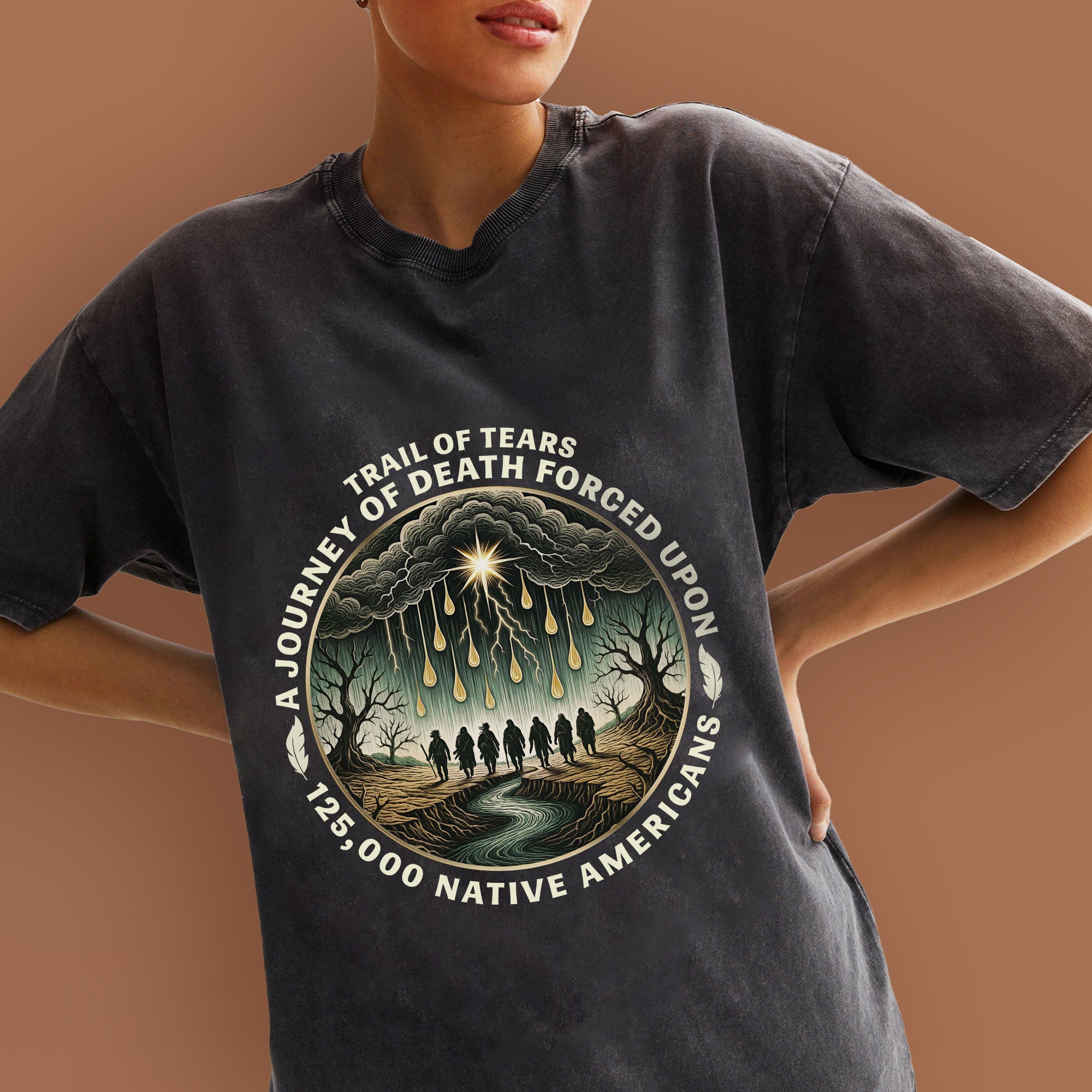 Trail of Tears Forced Journey Native American Tribute Unisex Mineral Washed T-Shirt