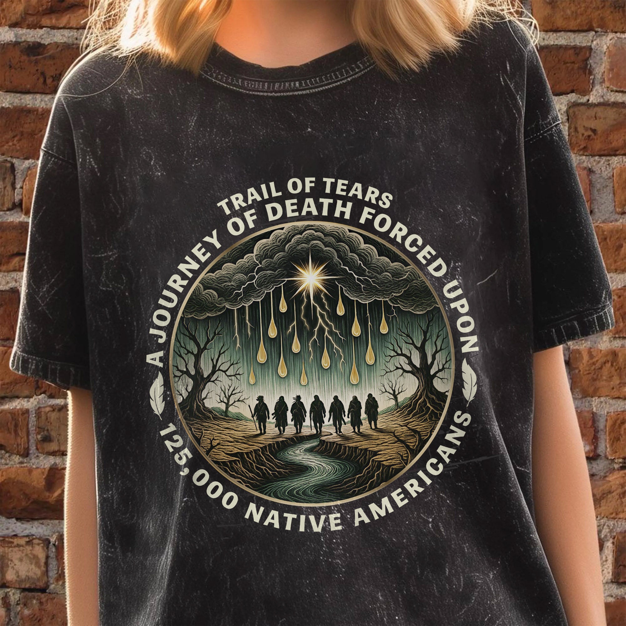 Trail of Tears Forced Journey Native American Tribute Unisex Mineral Washed T-Shirt