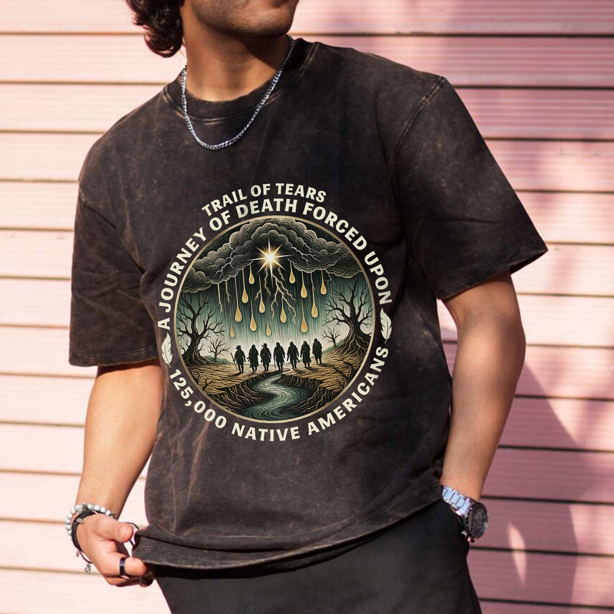 Trail of Tears Forced Journey Native American Tribute Unisex Mineral Washed T-Shirt