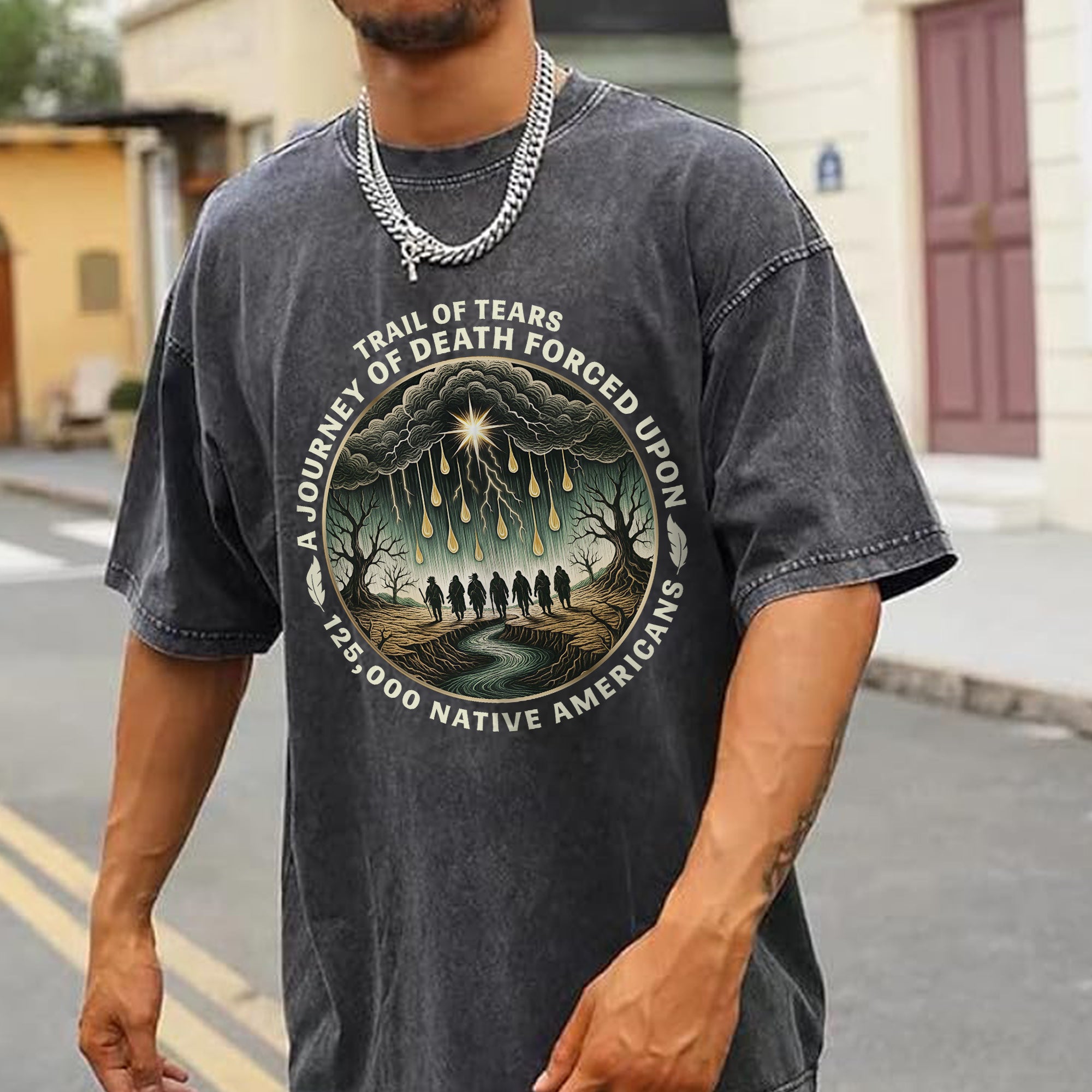 Trail of Tears Forced Journey Native American Tribute Unisex Mineral Washed T-Shirt