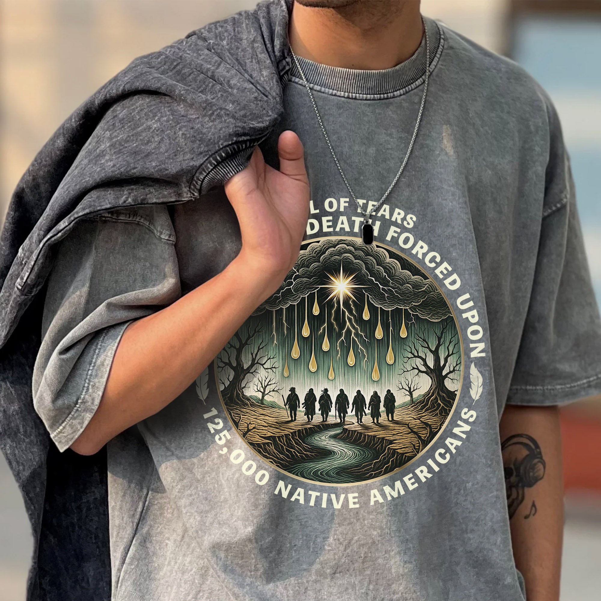 Trail of Tears Forced Journey Native American Tribute Unisex Mineral Washed T-Shirt