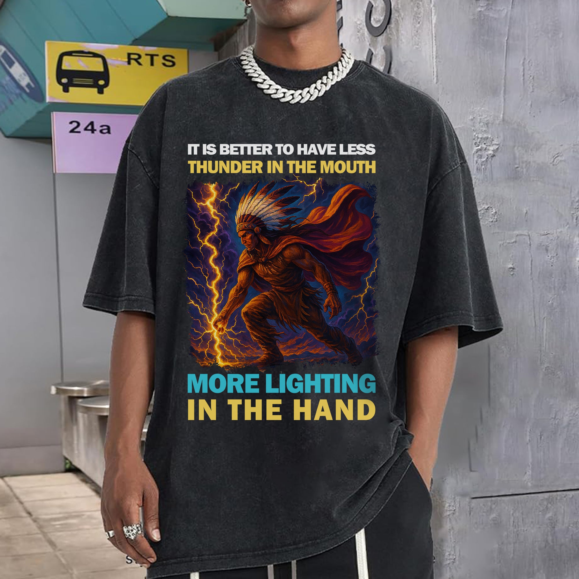 It Is Better To Have Less Thunder In The Mouth More Lighting In The Hand Unisex Mineral Washed T-Shirt