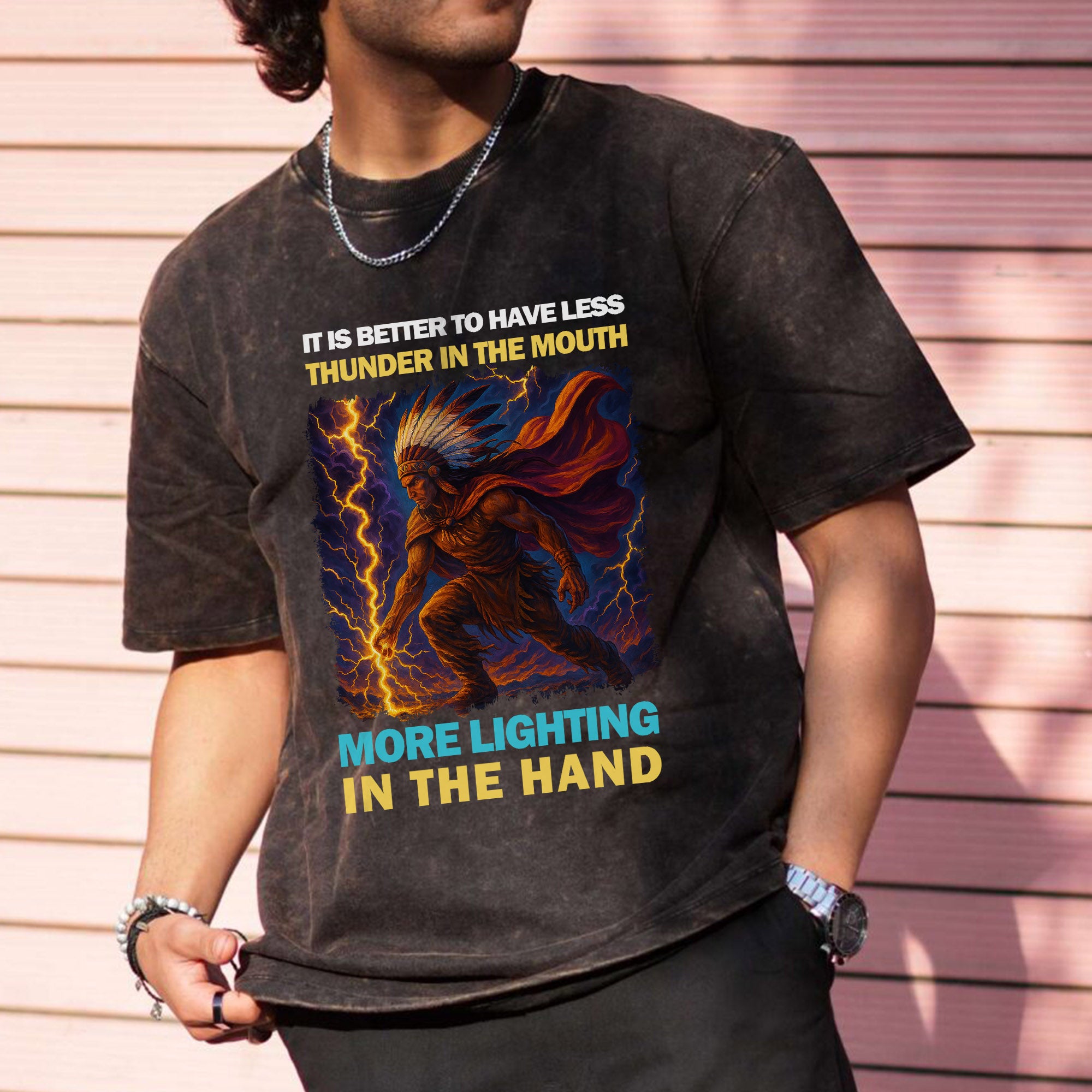 It Is Better To Have Less Thunder In The Mouth More Lighting In The Hand Unisex Mineral Washed T-Shirt