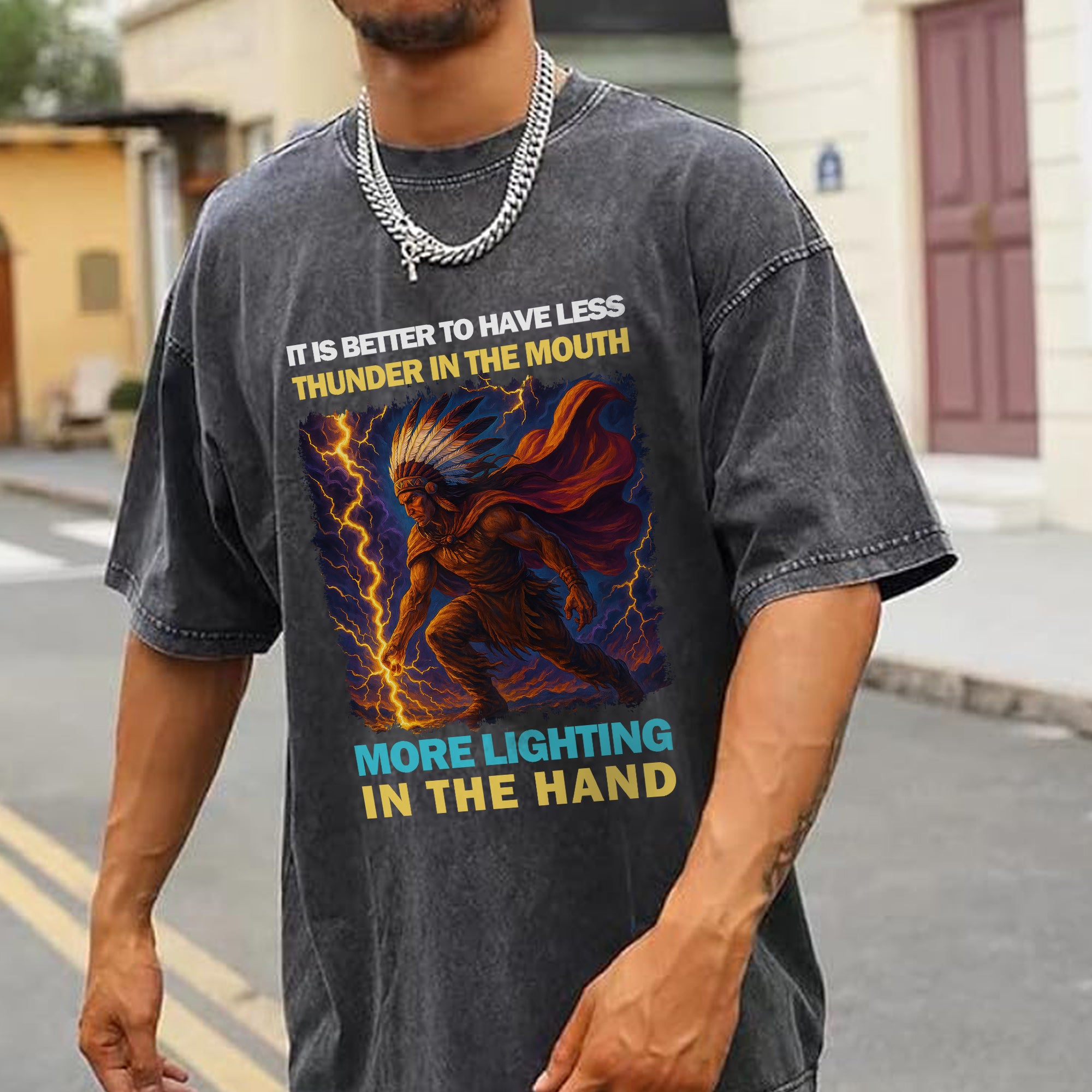 It Is Better To Have Less Thunder In The Mouth More Lighting In The Hand Unisex Mineral Washed T-Shirt