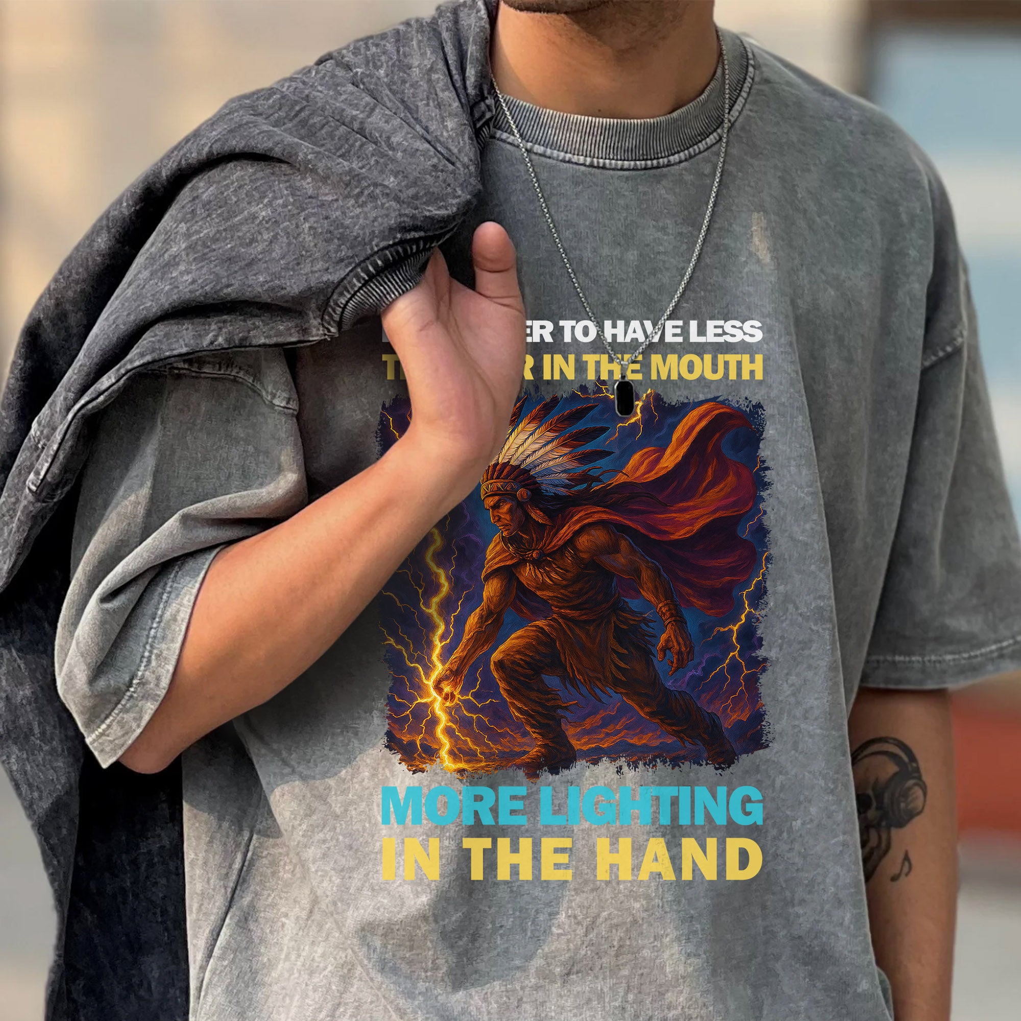 It Is Better To Have Less Thunder In The Mouth More Lighting In The Hand Unisex Mineral Washed T-Shirt