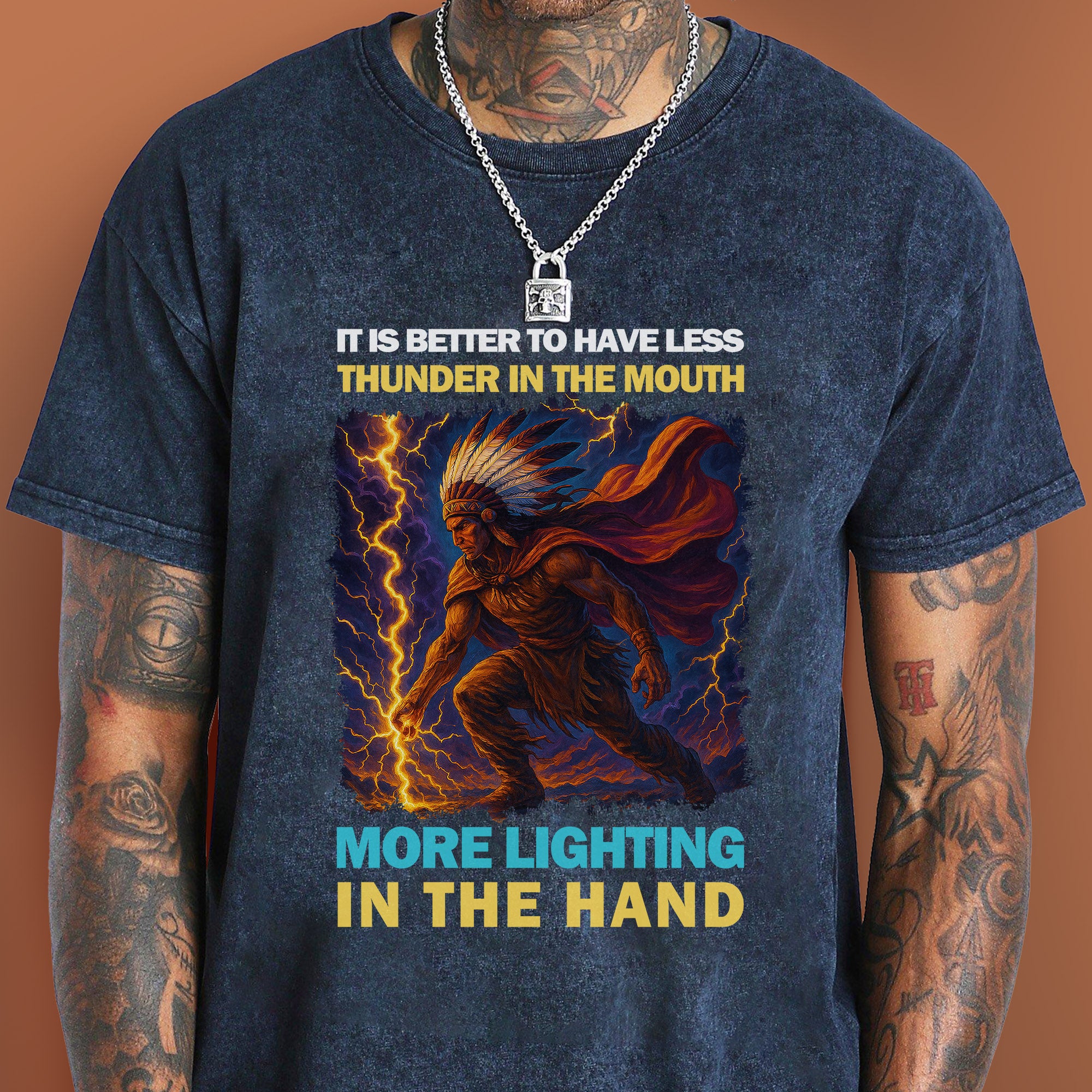 It Is Better To Have Less Thunder In The Mouth More Lighting In The Hand Unisex Mineral Washed T-Shirt