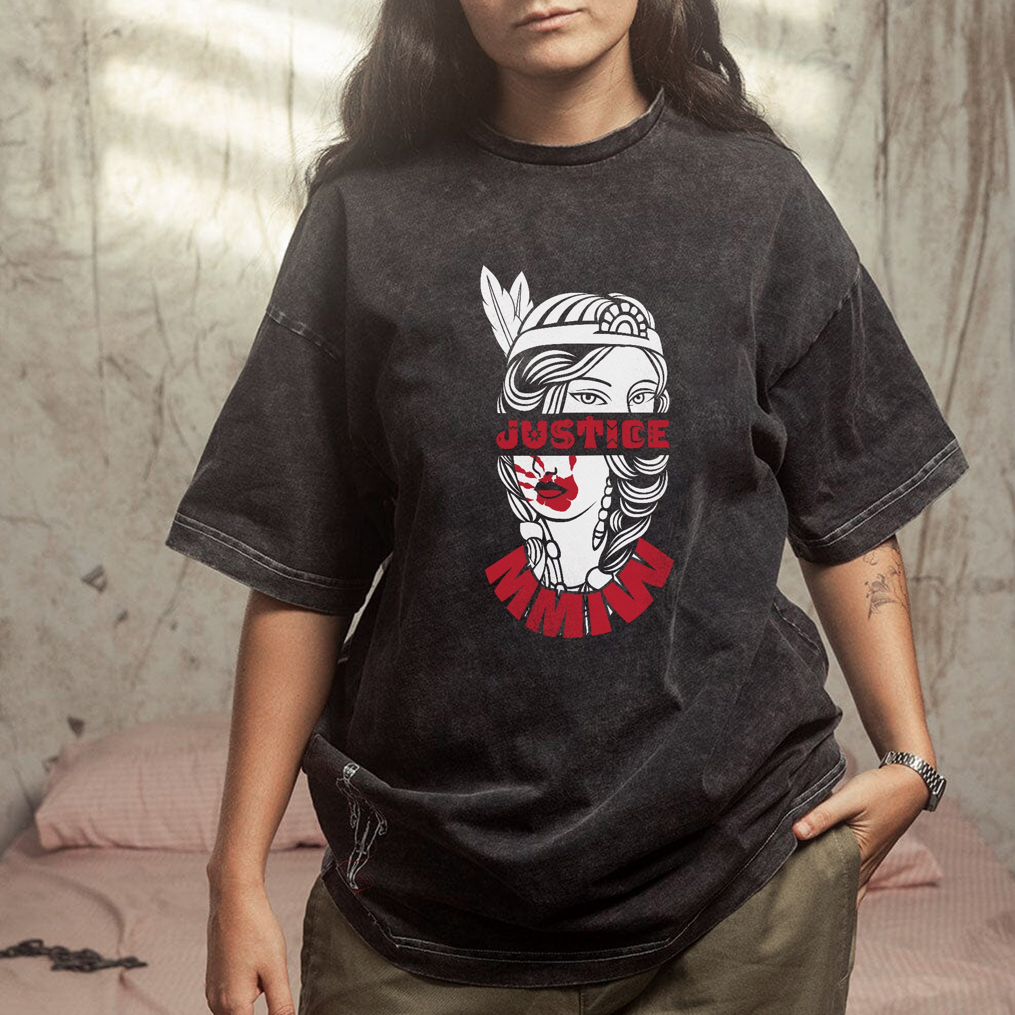 Justice For MMIW Native American Awareness – MMIW Unisex Mineral Washed T-Shirt