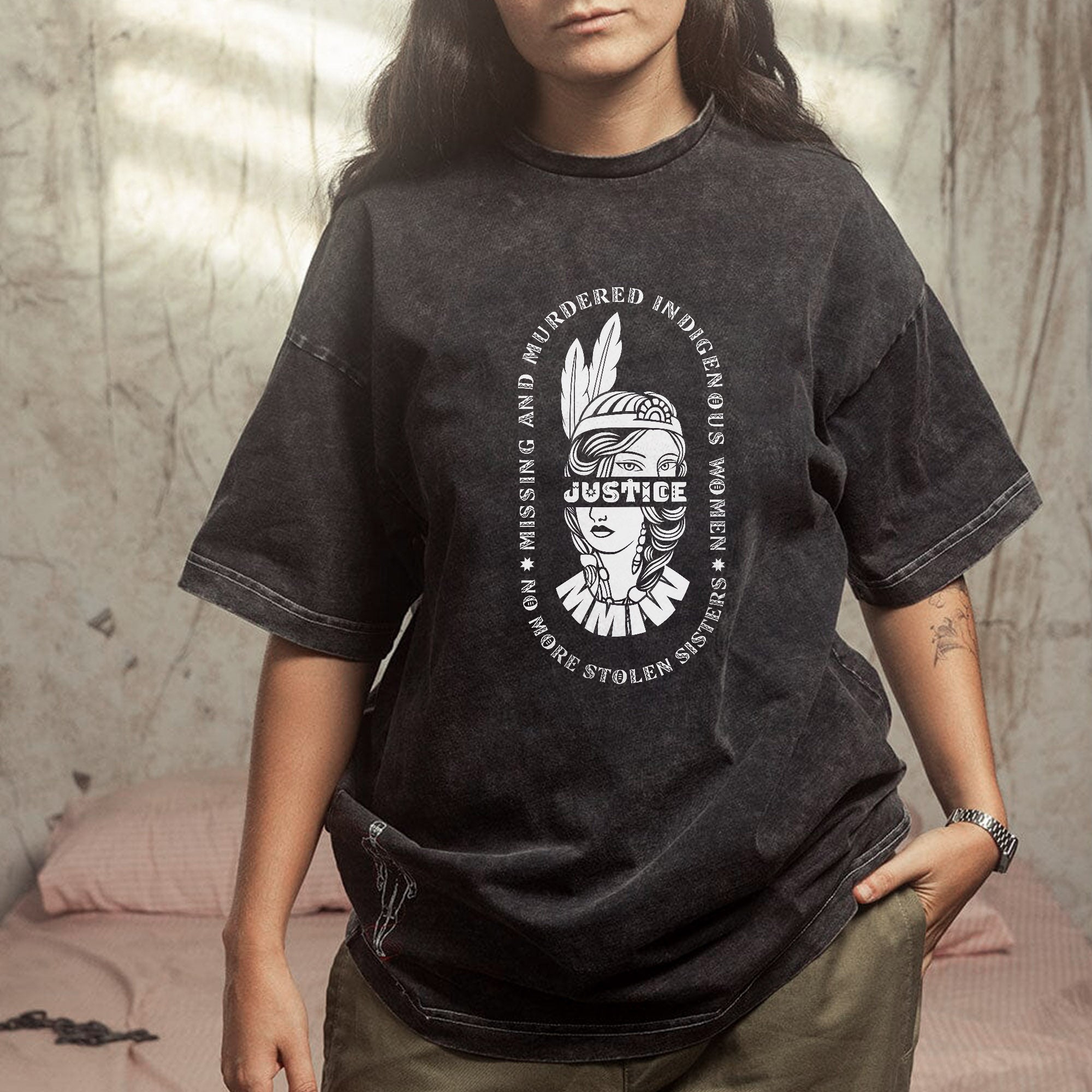 No More Stolen Sisters MMIW Unisex Mineral Washed T-Shirt