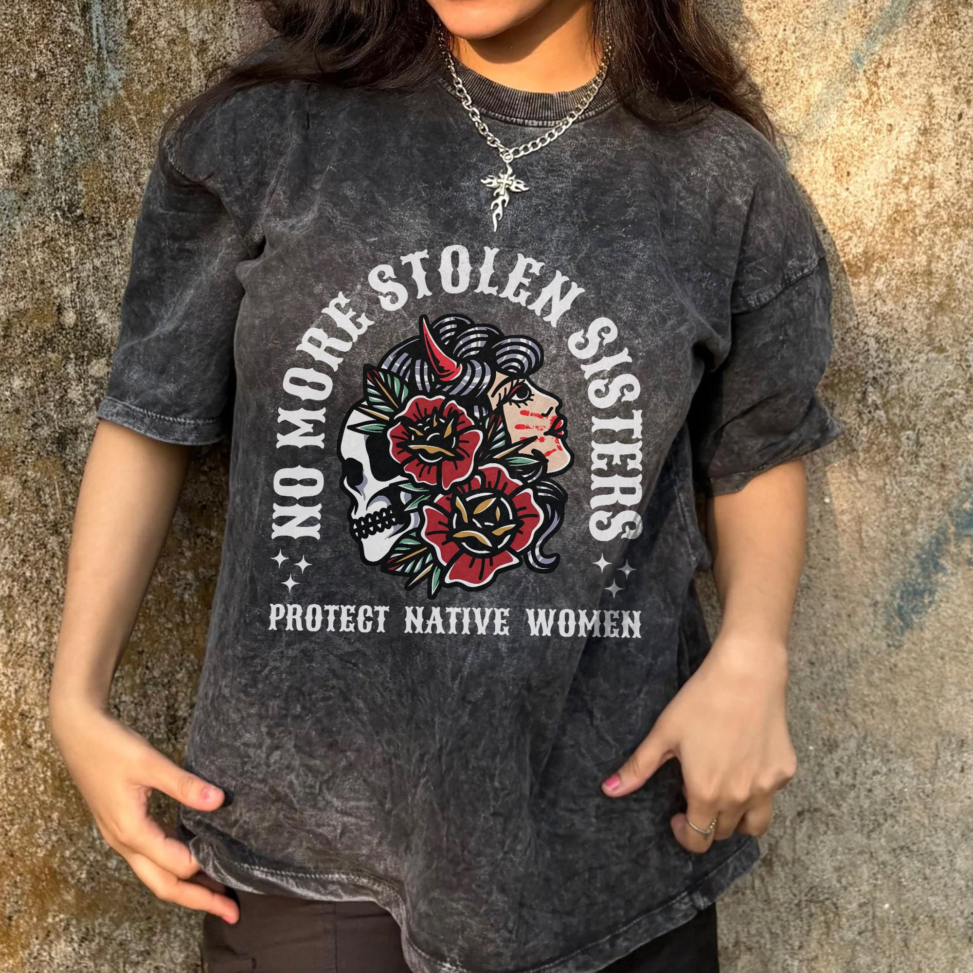 No More Stolen Sisters Protect Native Women Unisex Mineral Washed T-Shirt