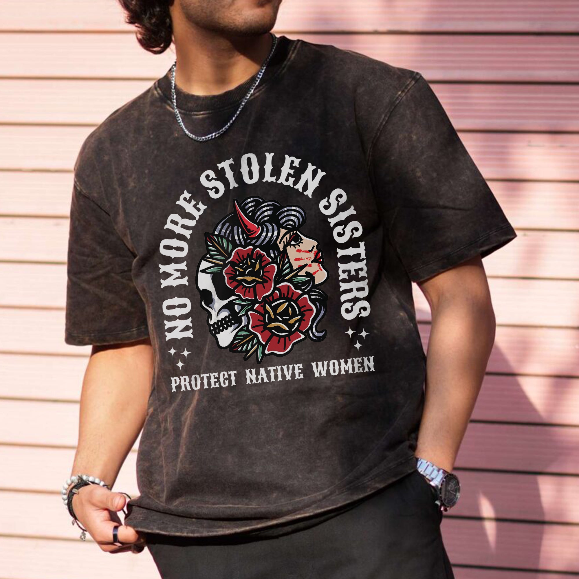 No More Stolen Sisters Protect Native Women Unisex Mineral Washed T-Shirt