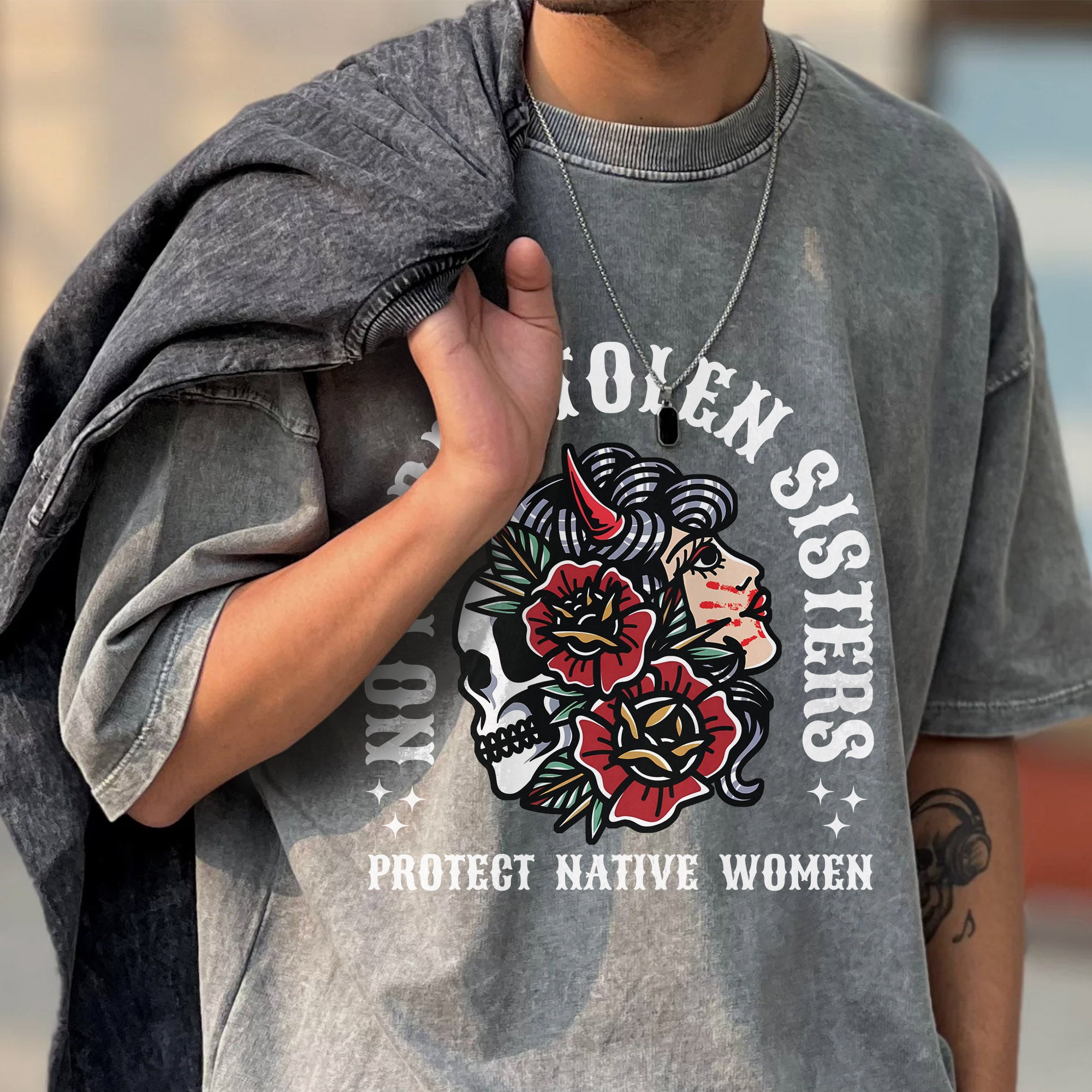No More Stolen Sisters Protect Native Women Unisex Mineral Washed T-Shirt