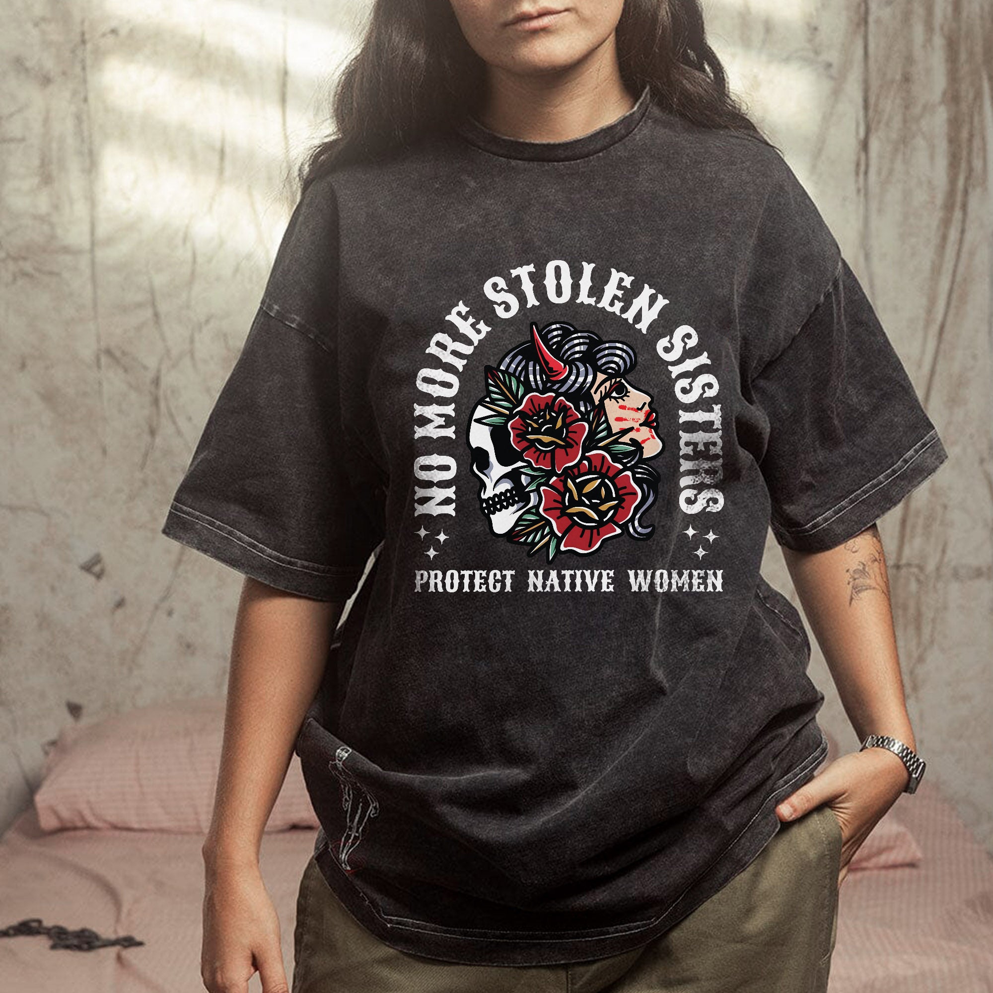 No More Stolen Sisters Protect Native Women Unisex Mineral Washed T-Shirt