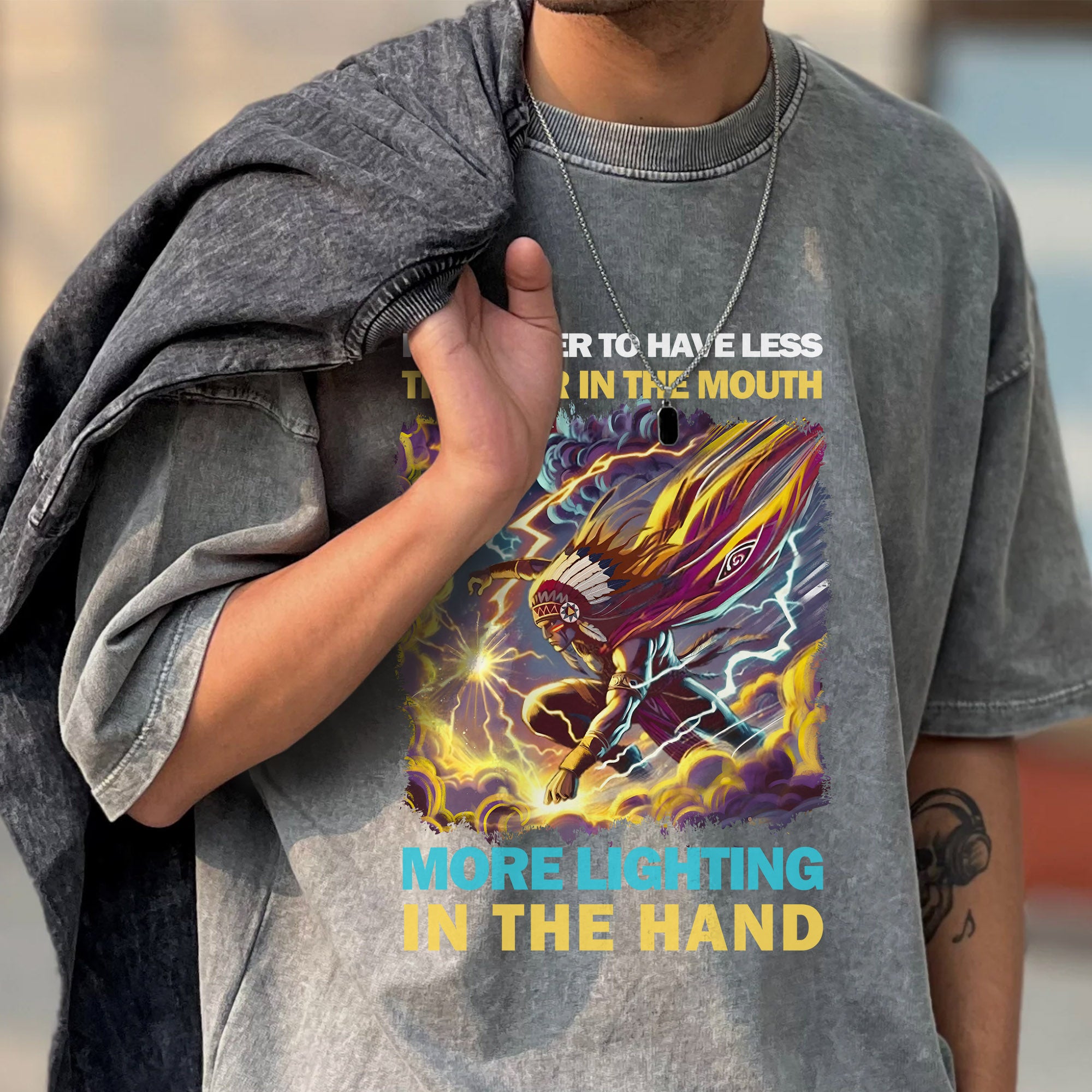 It Is Better To Have Less Thunder In The Mouth More Lighting In The Hand Unisex Mineral Washed T-Shirt Style 2