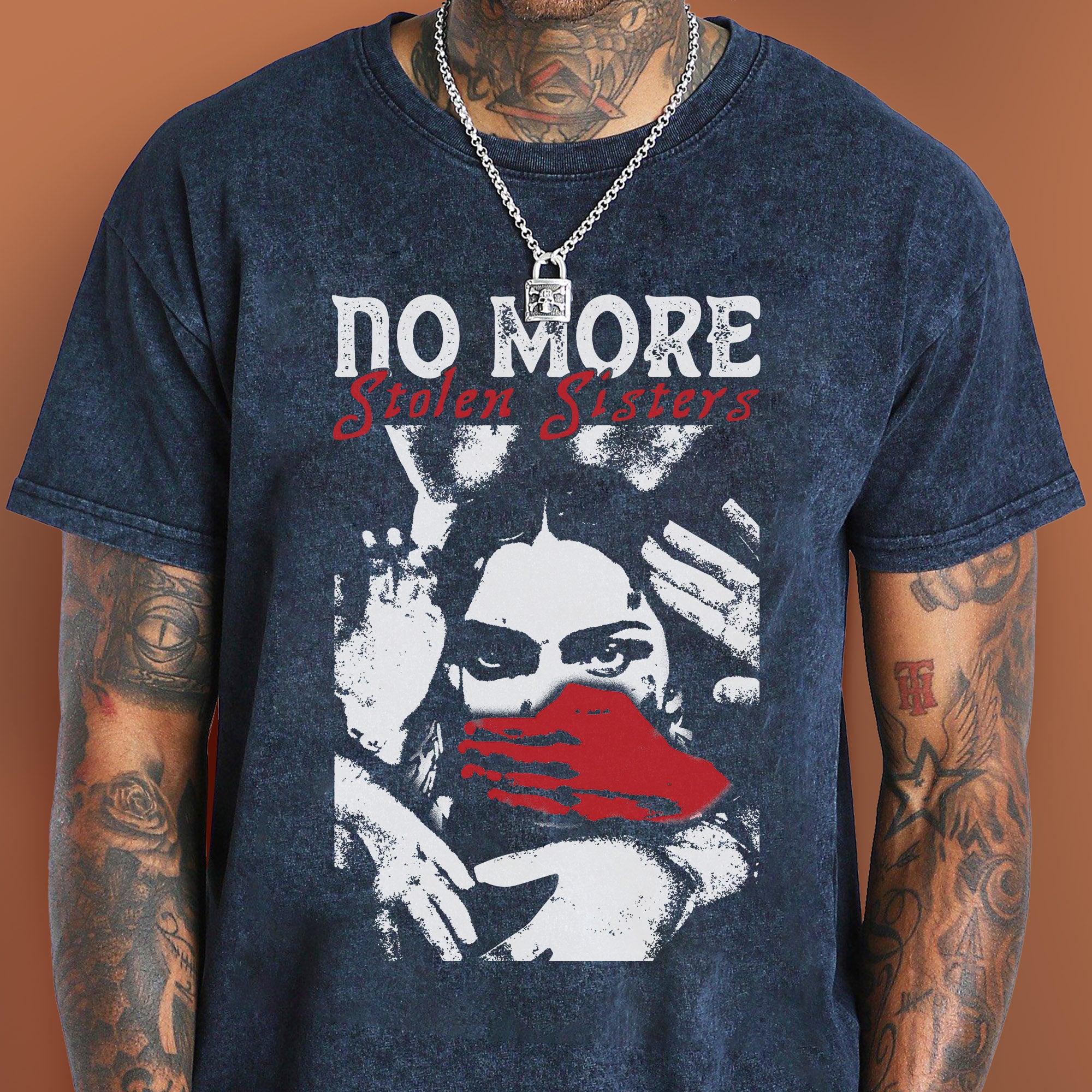 No More Stolen Sisters - Indigenous Women Red Hand Unisex Mineral Washed T-Shirt