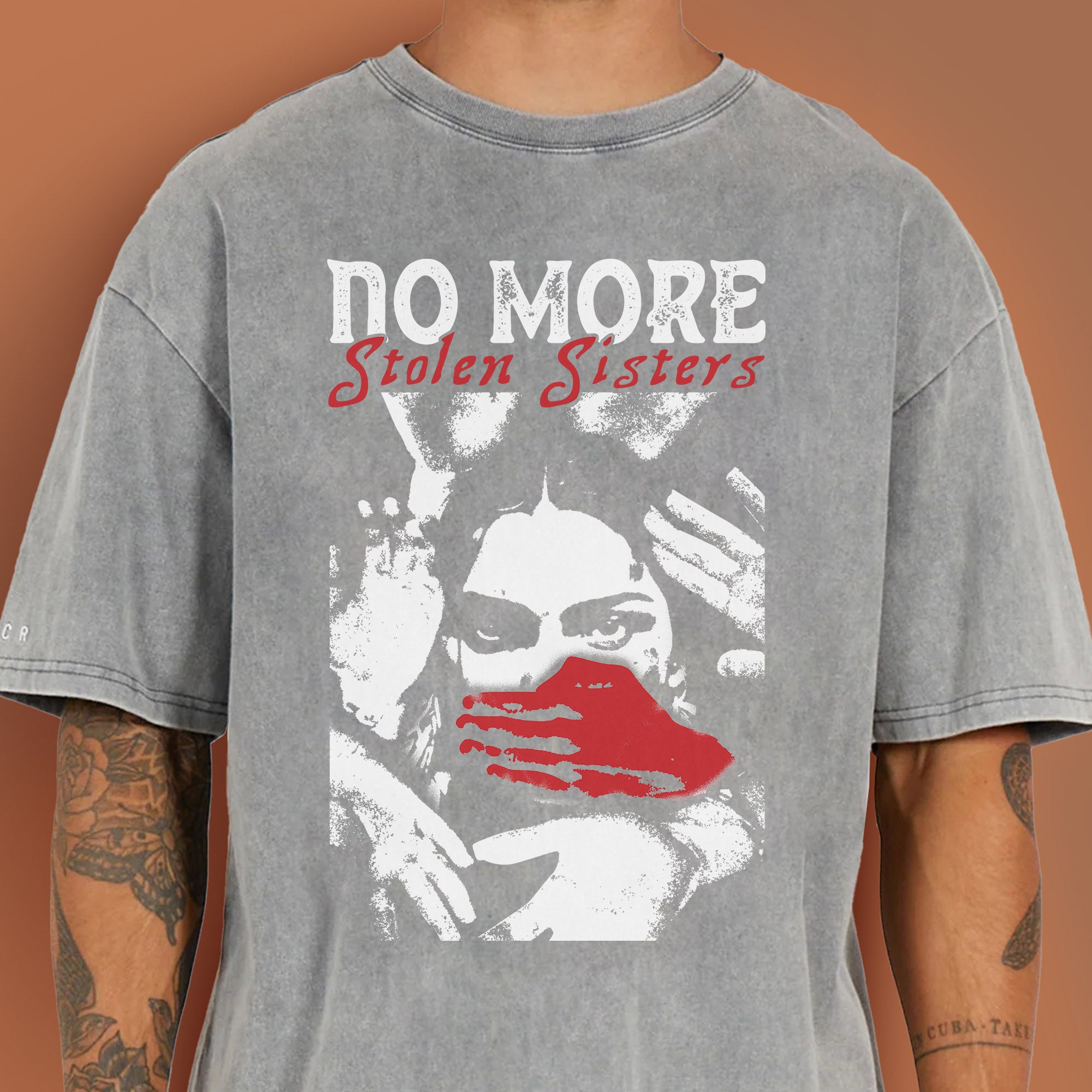No More Stolen Sisters - Indigenous Women Red Hand Unisex Mineral Washed T-Shirt