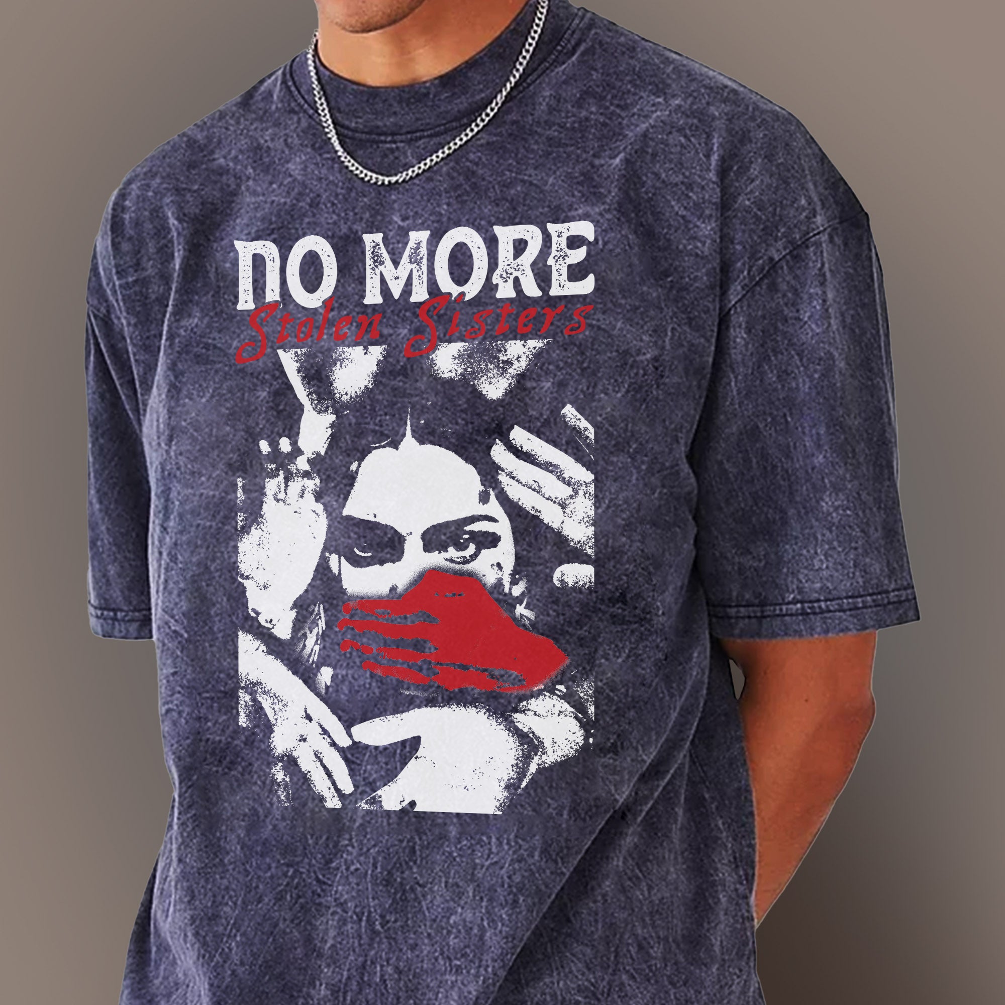 No More Stolen Sisters Red Hand – MMIW Unisex Mineral Washed T-Shirt
