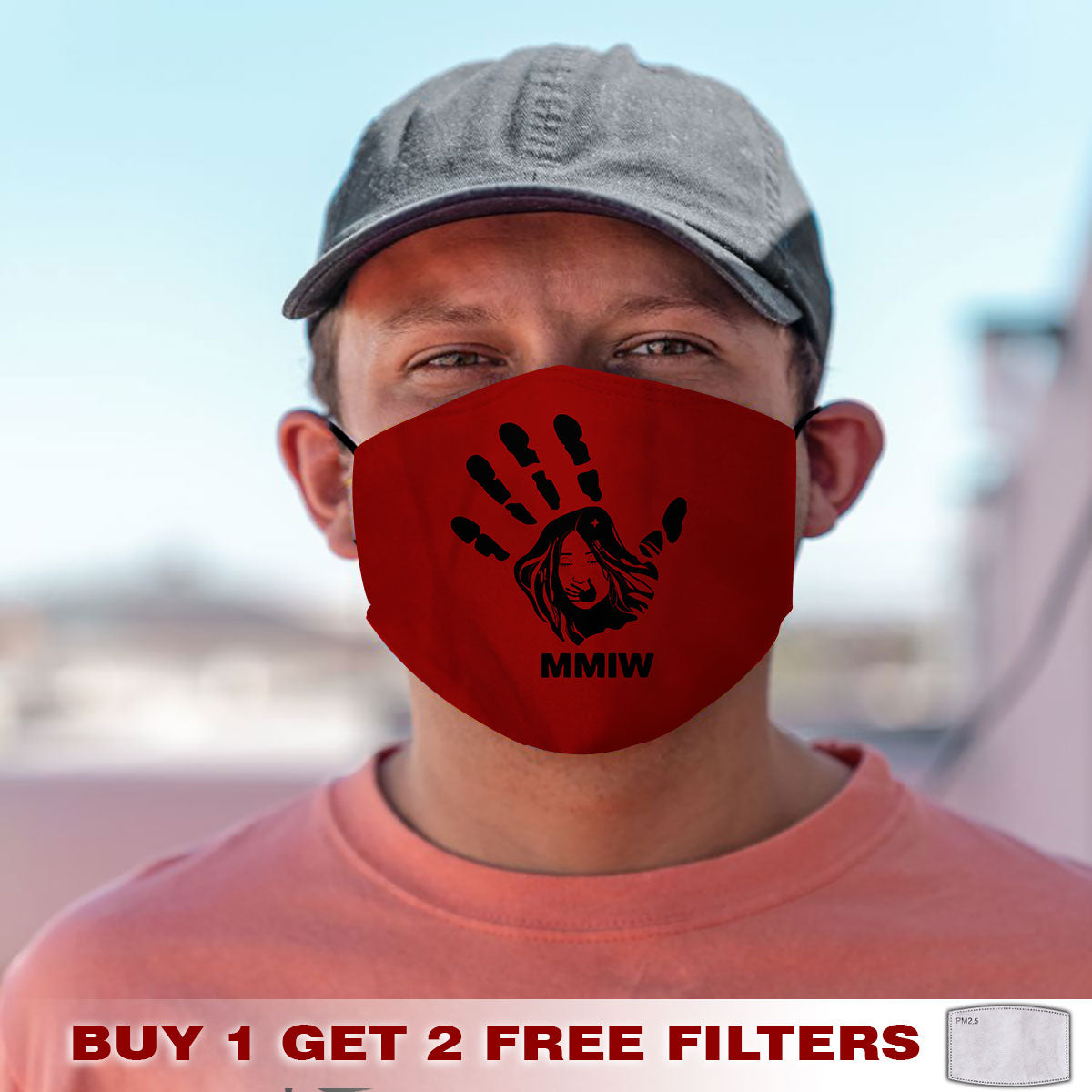 Face Mask Bandana Red Hand - Justice For Missing And Murdered Indigenous Women WC01-RED