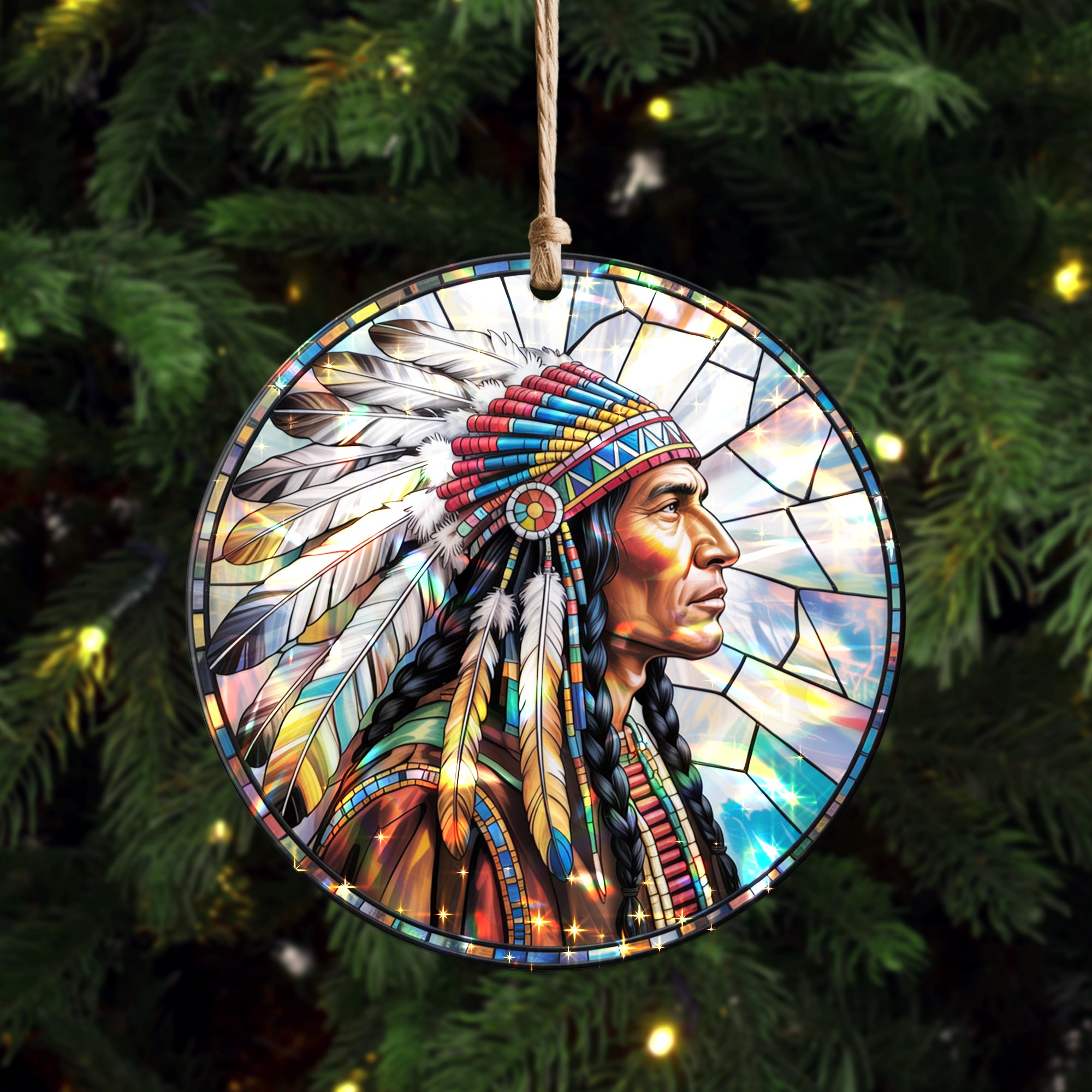 Native American Chief Ornament Unique Christmas Gift Decor Flat Hologram Acrylic