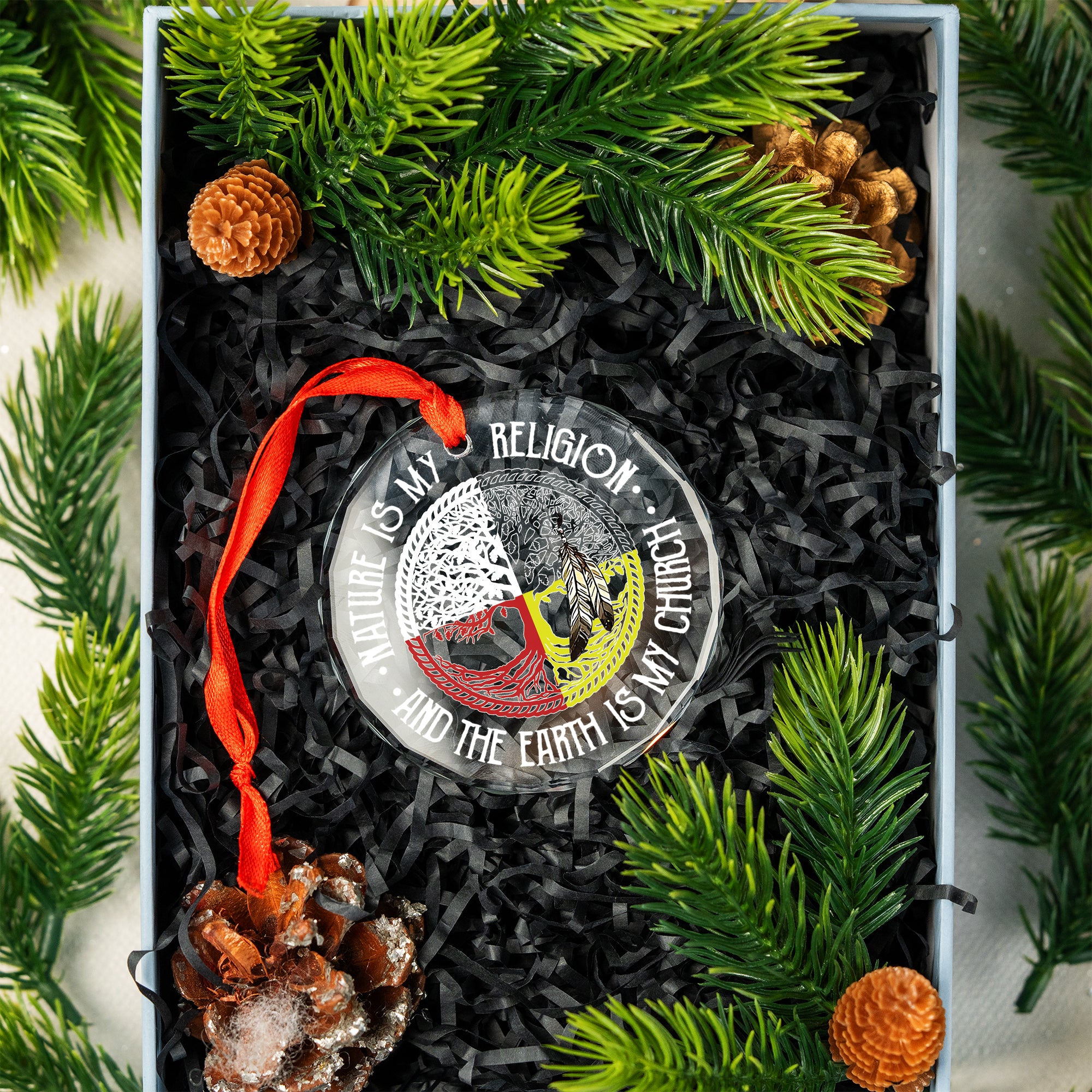 Native Nature Is My Religion Tree Glass Ornament – Indigenous Art Decor