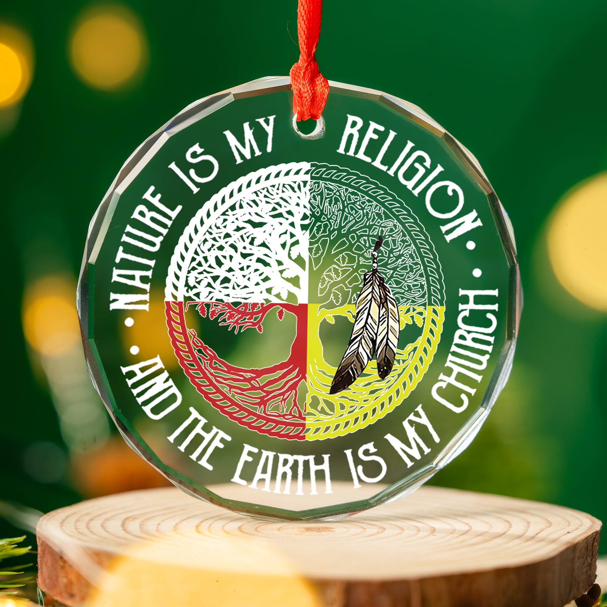 Native Nature Is My Religion Tree Glass Ornament – Indigenous Art Decor