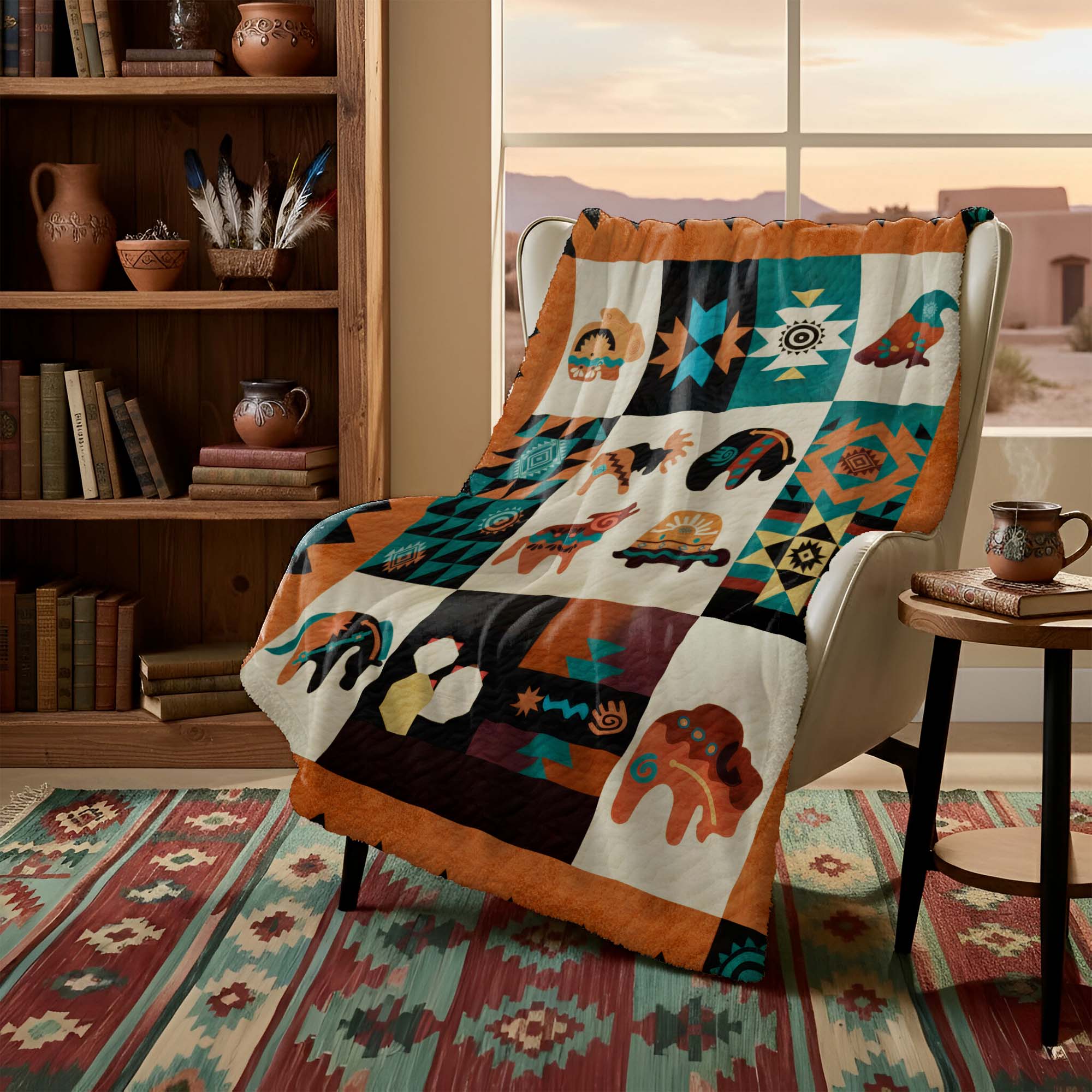 Native American Spirit Animals Patchwork Quilt Soft and Warm Fleece Blanket