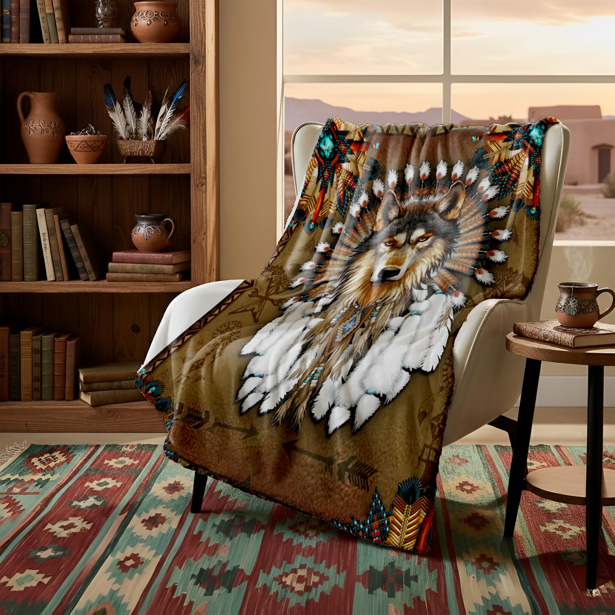 The Quiet Guardian Wolf Native American Soft and Warm Fleece Blanket