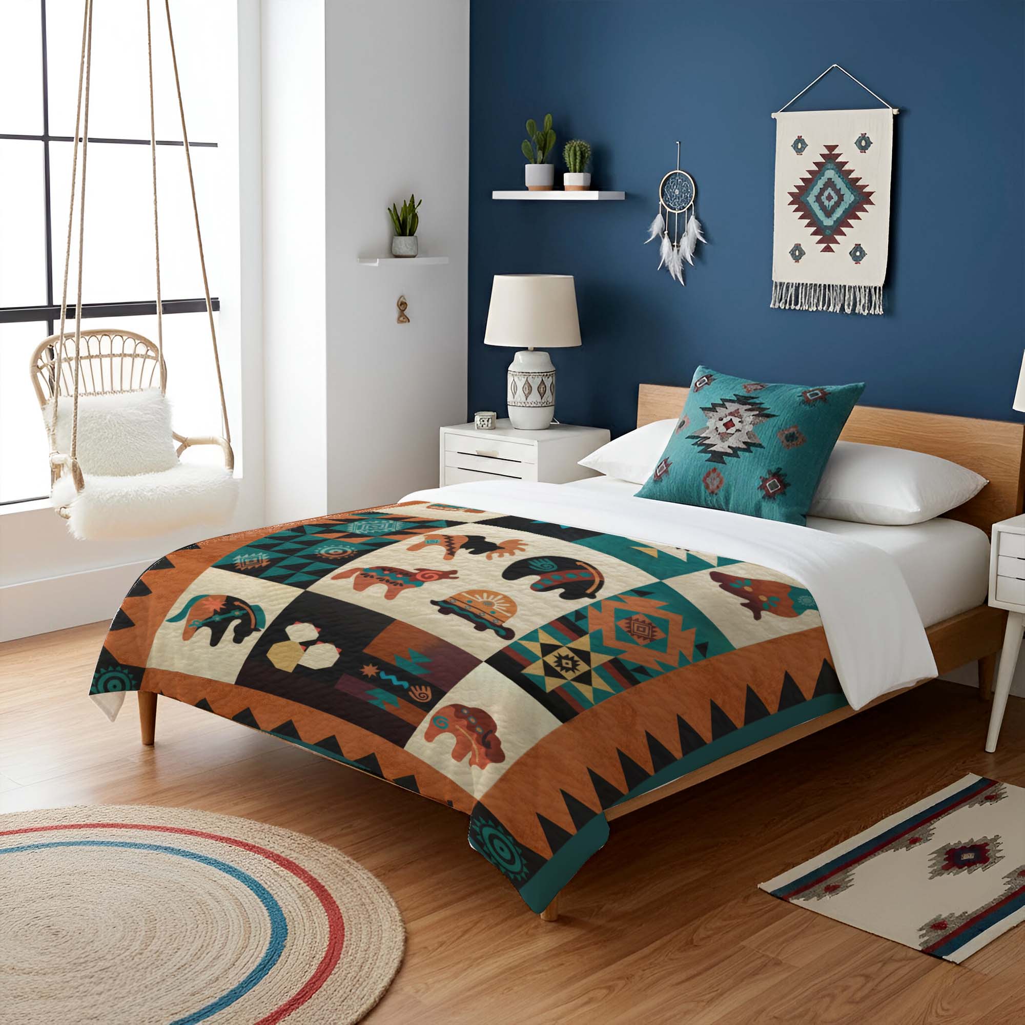 Native American Spirit Animals Patchwork Quilt Soft and Warm Fleece Blanket