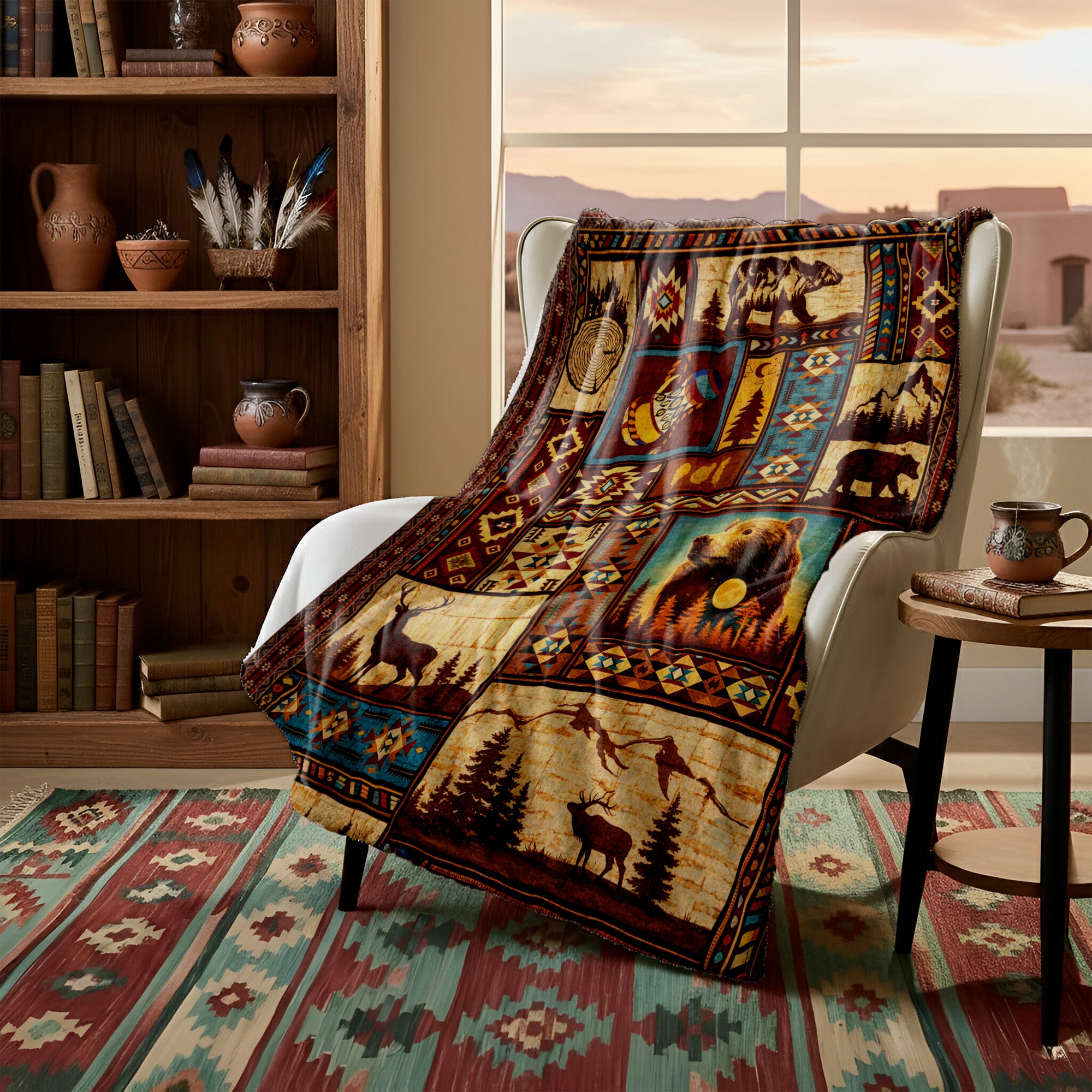 Native Wildlife Patchwork Native Spirit Art Fleece Blanket