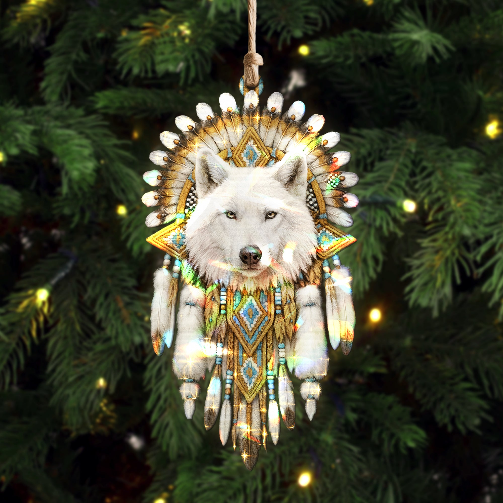 Native American Wolf Dreamcatcher Hologram Acrylic Christmas Ornament Unique Gift Decor