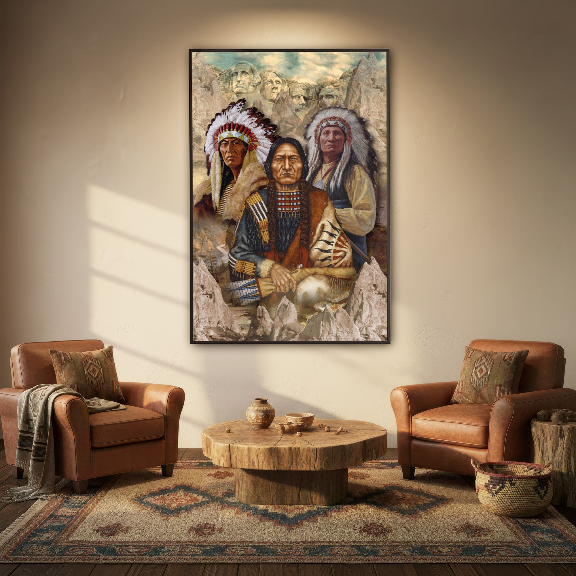 The Three Native American Chief Portrait Poster/Canvas