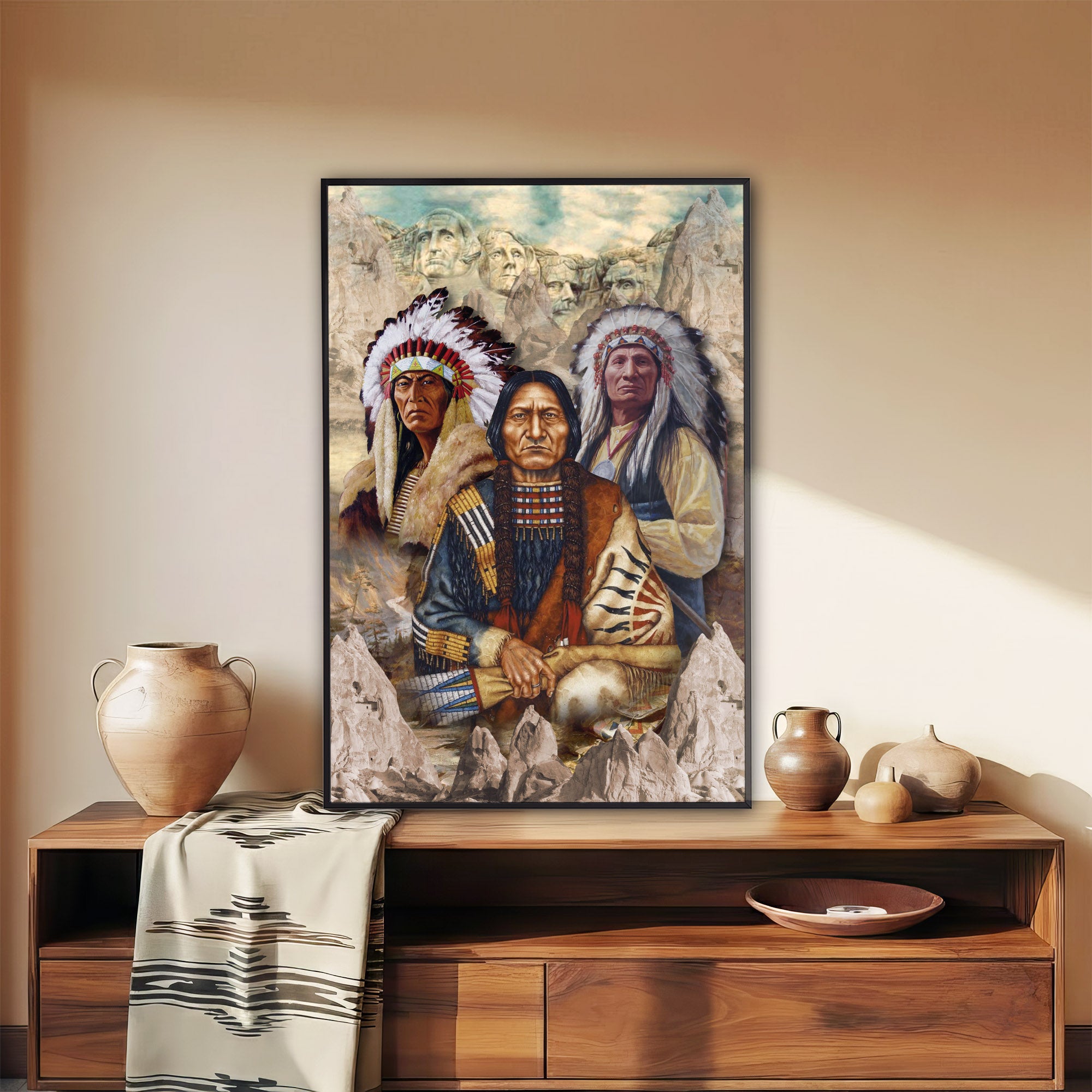 The Three Native American Chief Portrait Poster/Canvas