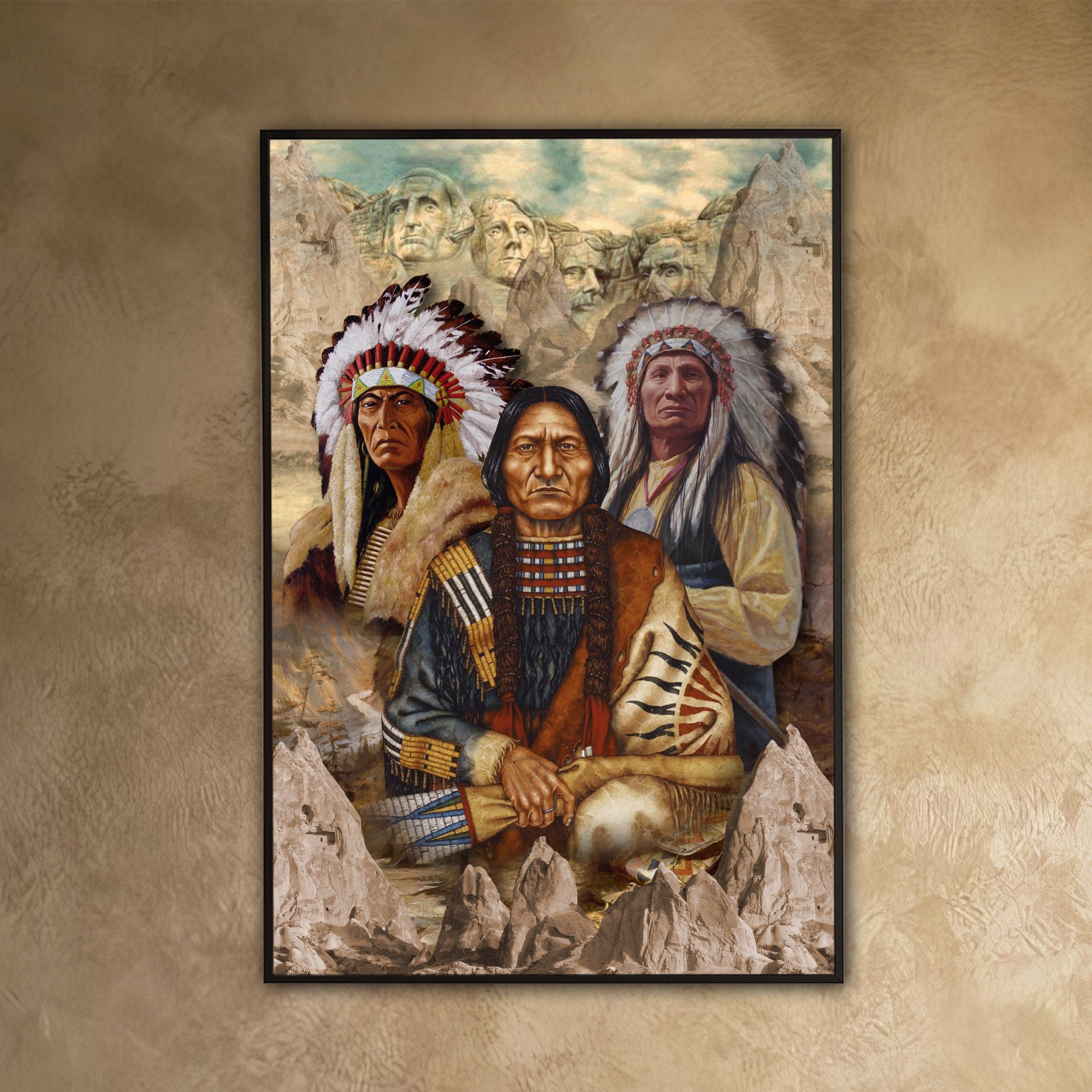 The Three Native American Chief Portrait Poster/Canvas