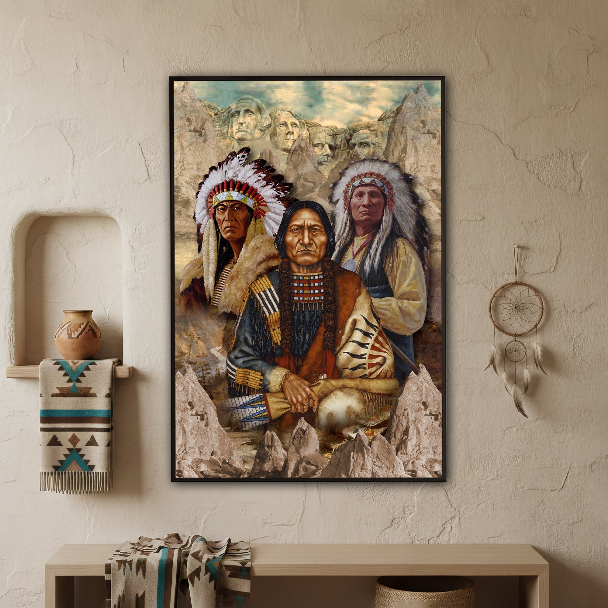 The Three Native American Chief Portrait Poster/Canvas