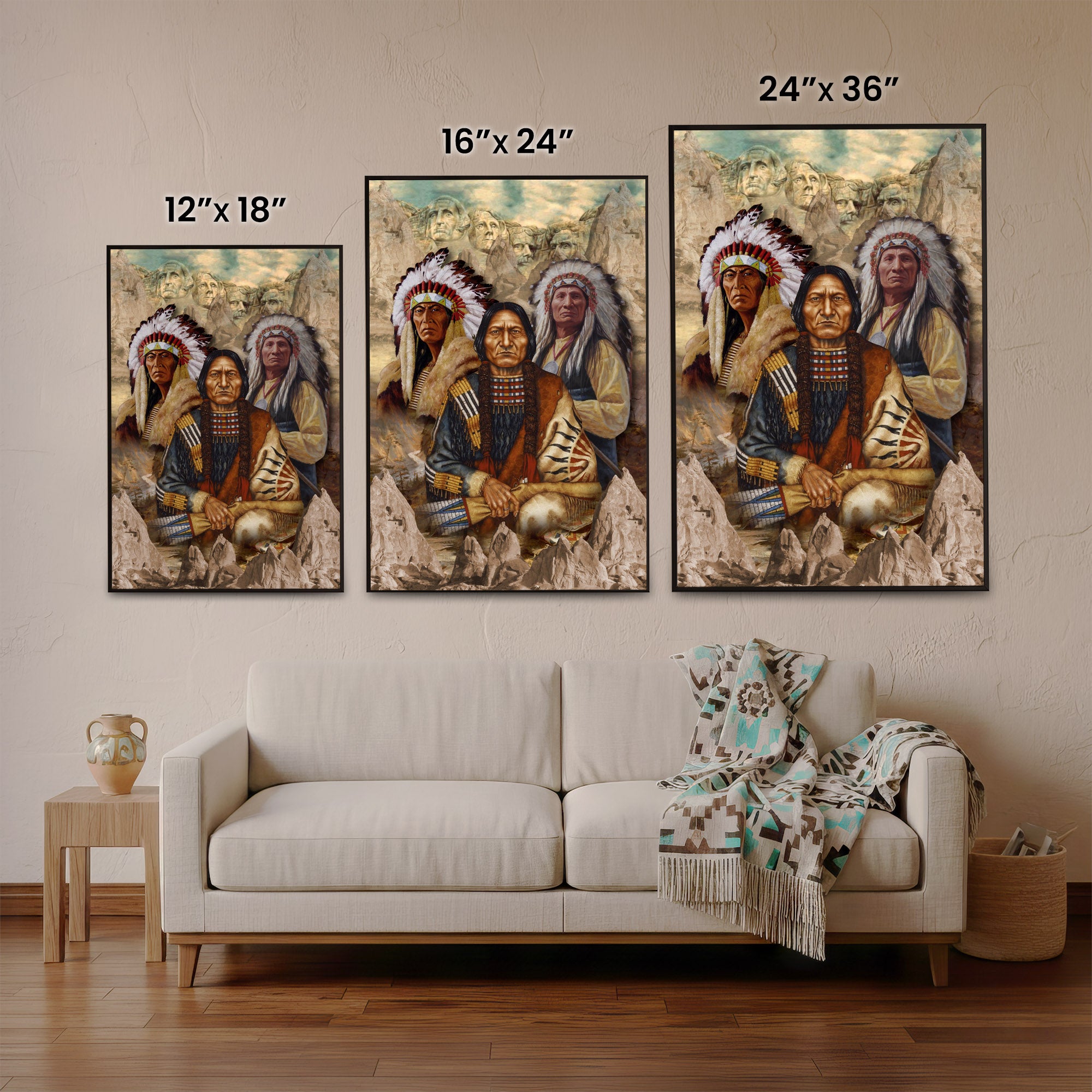 The Three Native American Chief Portrait Poster/Canvas