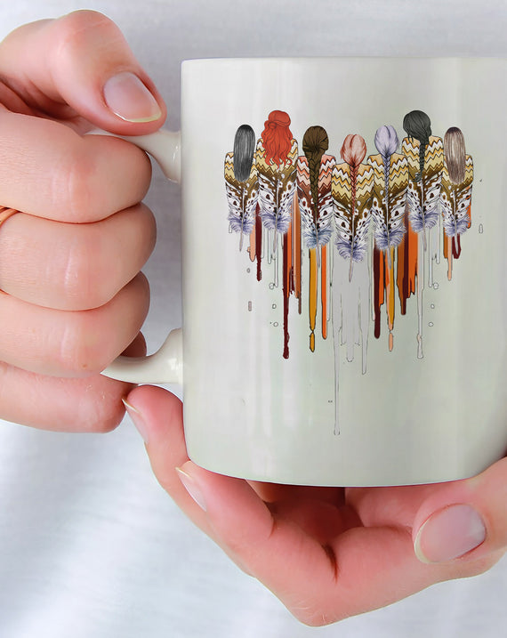 MMIW Women Together Feather Heart White Black Ceramic Coffee Mug