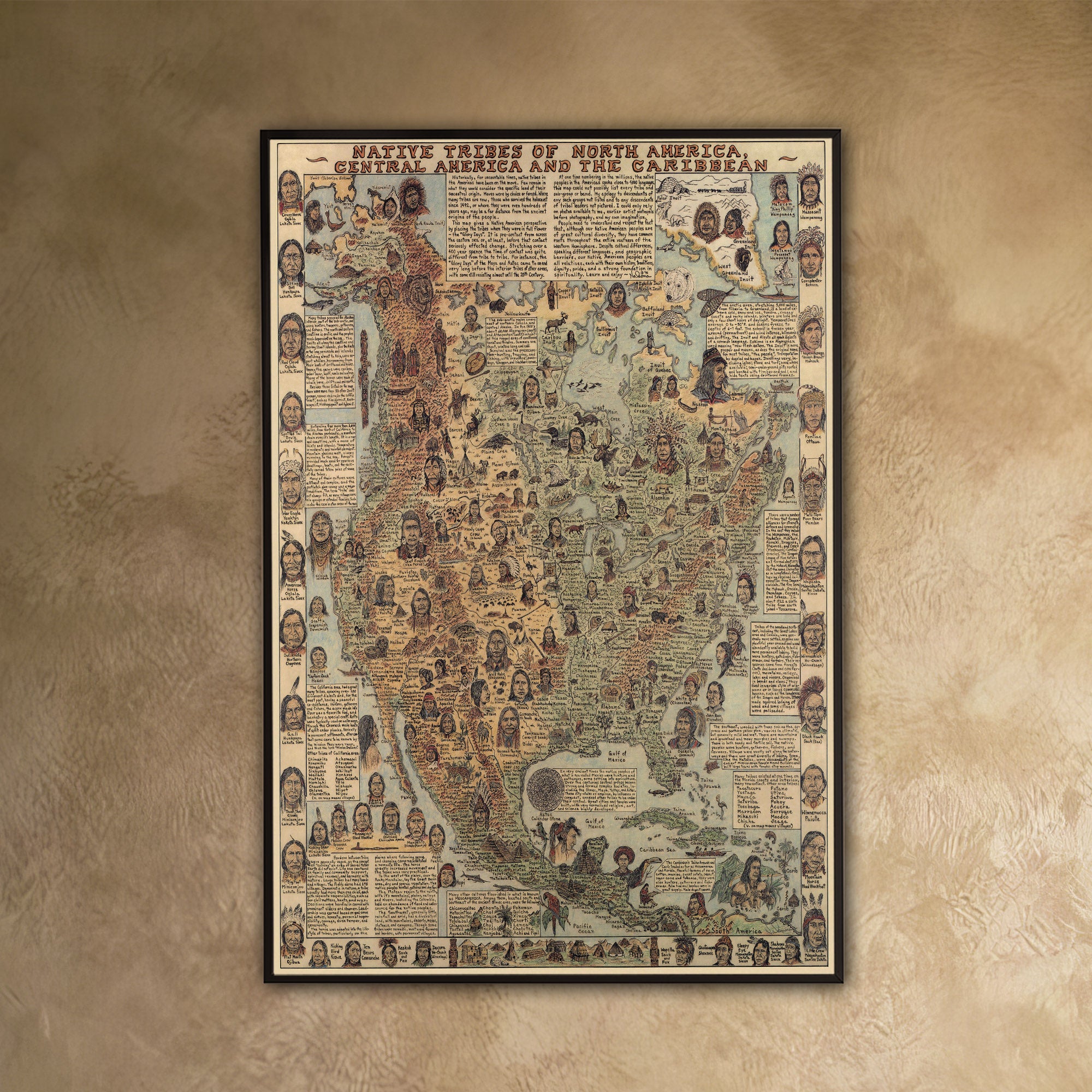 Native Tribes of North American central America and the Caribbean Maps Poster