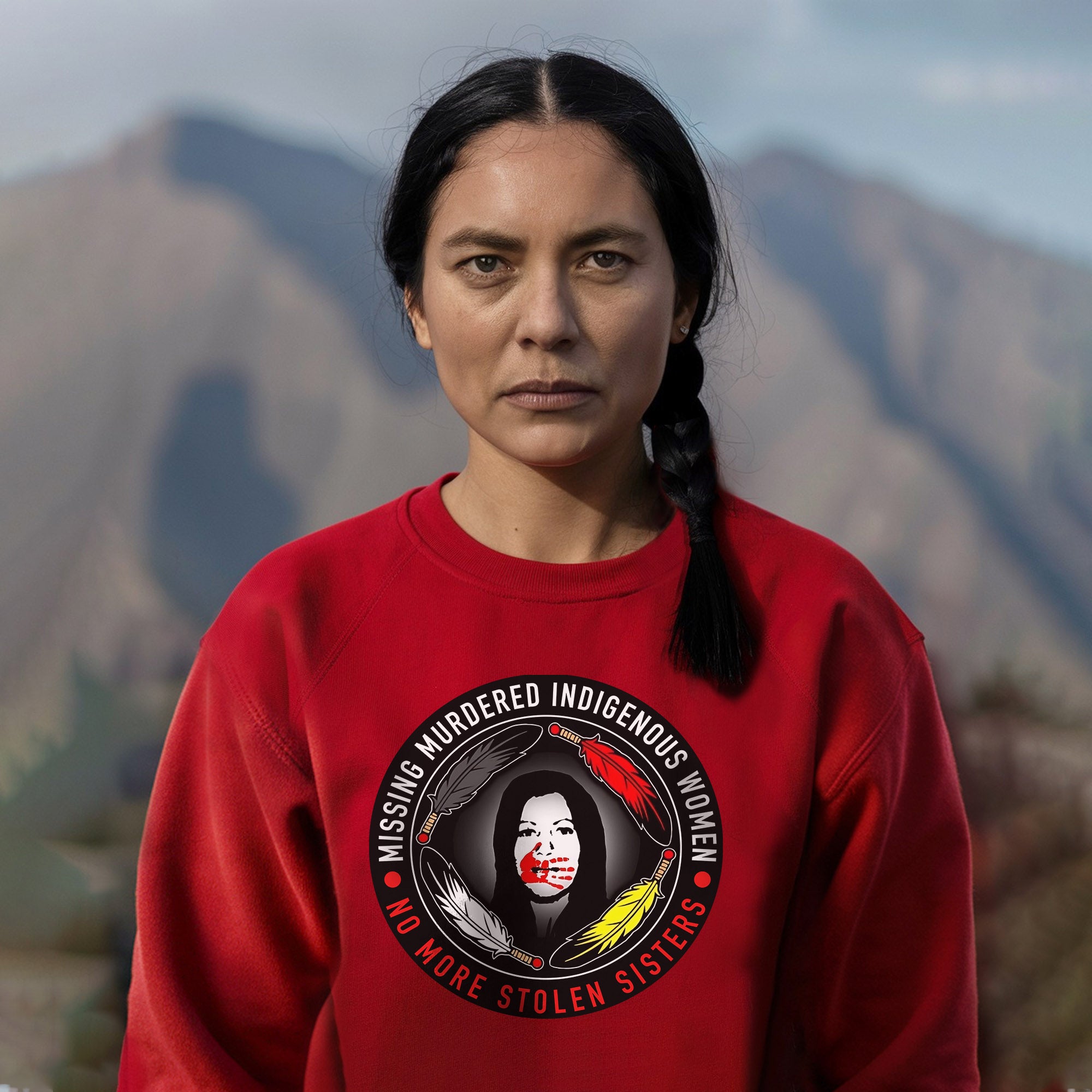 MMIW No More Stolen Sisters Feather Color Red Hand Unisex T-Shirt/Hoodie/Sweatshirt