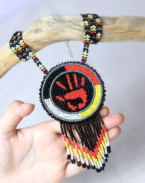 SALE 50% OFF - MMIW Handprint Beaded Choker Necklace Premium Native American Style