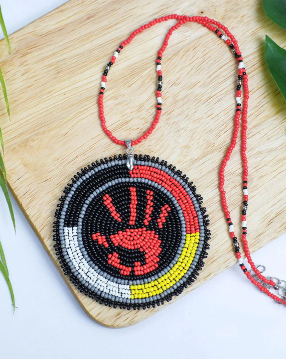 SALE 50% OFF - Handprint Handmade Beaded Wire Necklace Pendant Unisex With Native American Style
