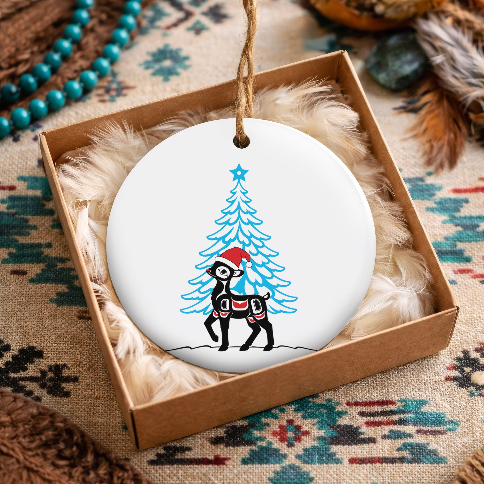 Deer Santa Native Tribal Ceramic Ornament - Indigenous Art Decor