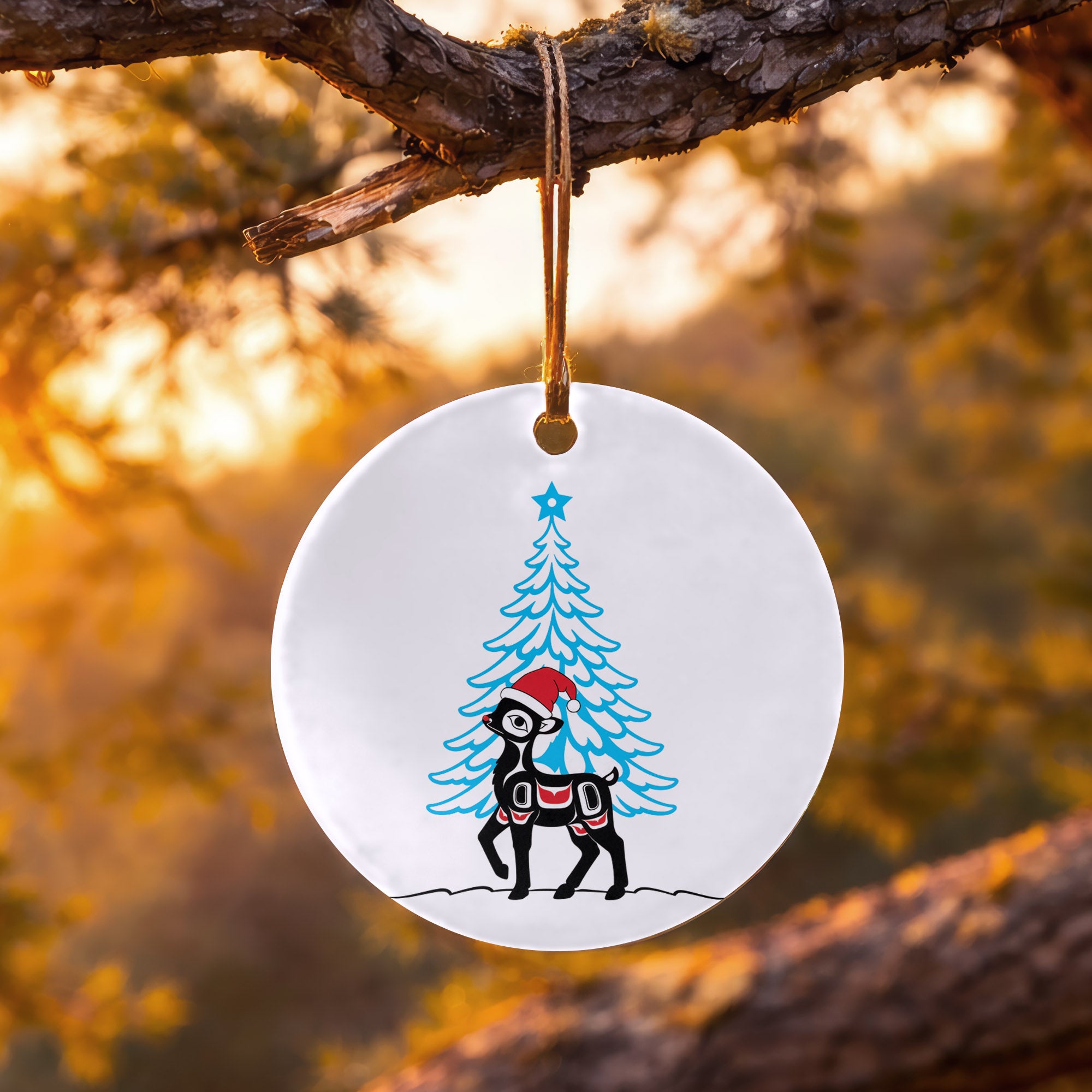 Deer Santa Native Tribal Ceramic Ornament - Indigenous Art Decor