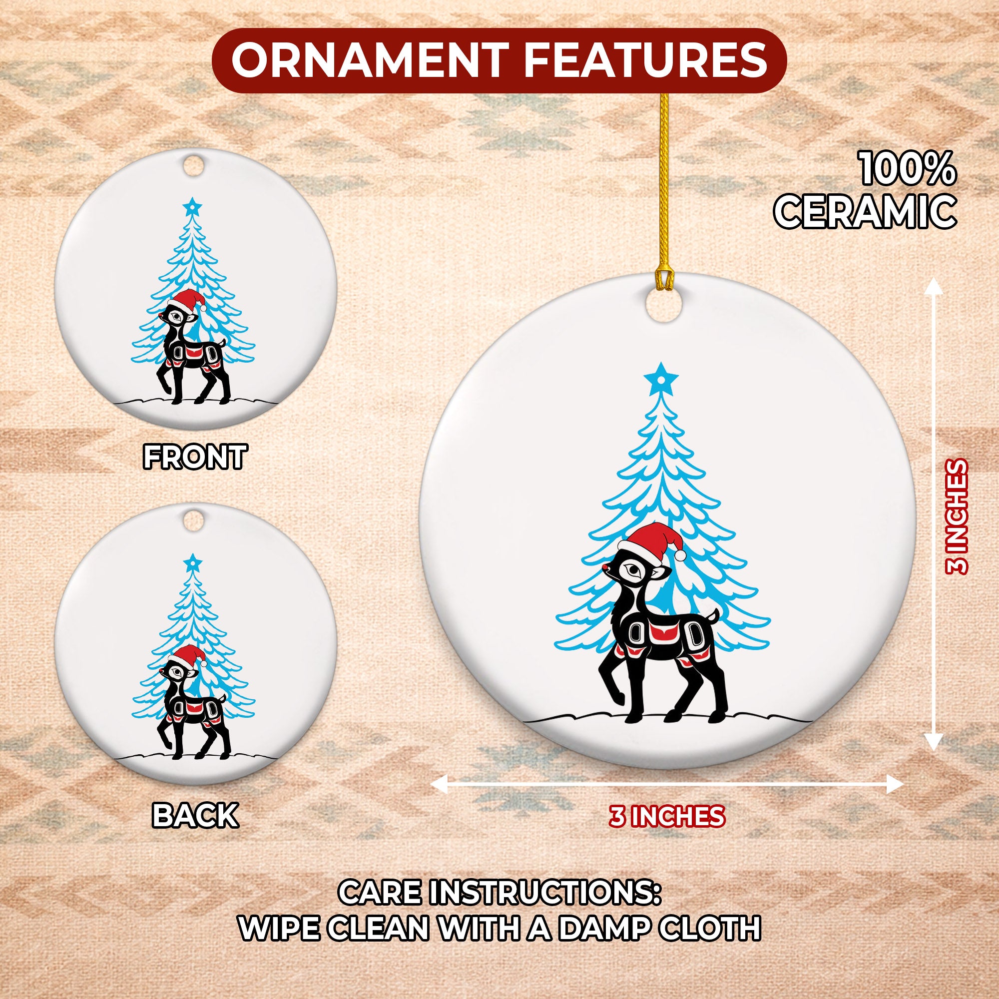 Deer Santa Native Tribal Ceramic Ornament - Indigenous Art Decor