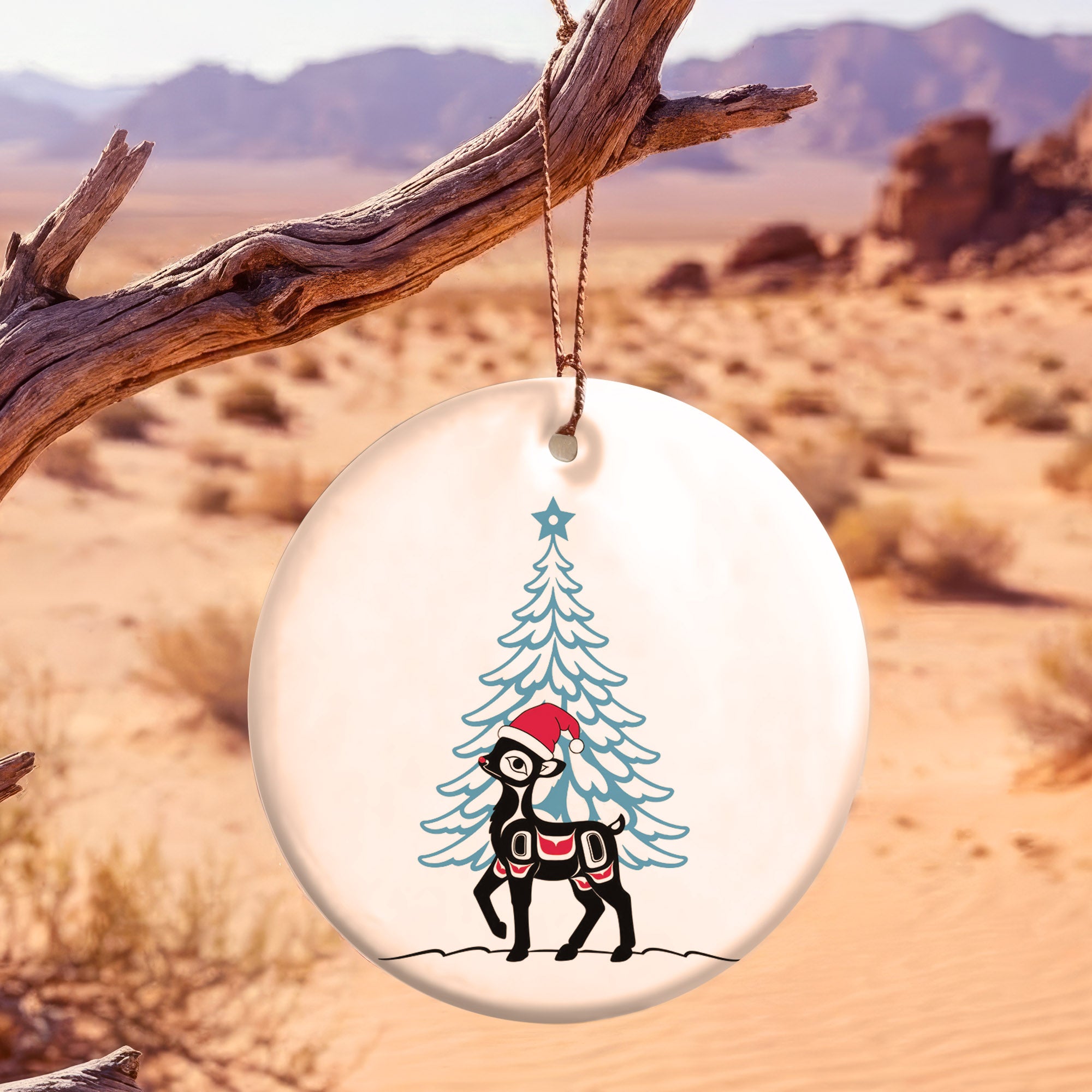 Deer Santa Native Tribal Ceramic Ornament - Indigenous Art Decor
