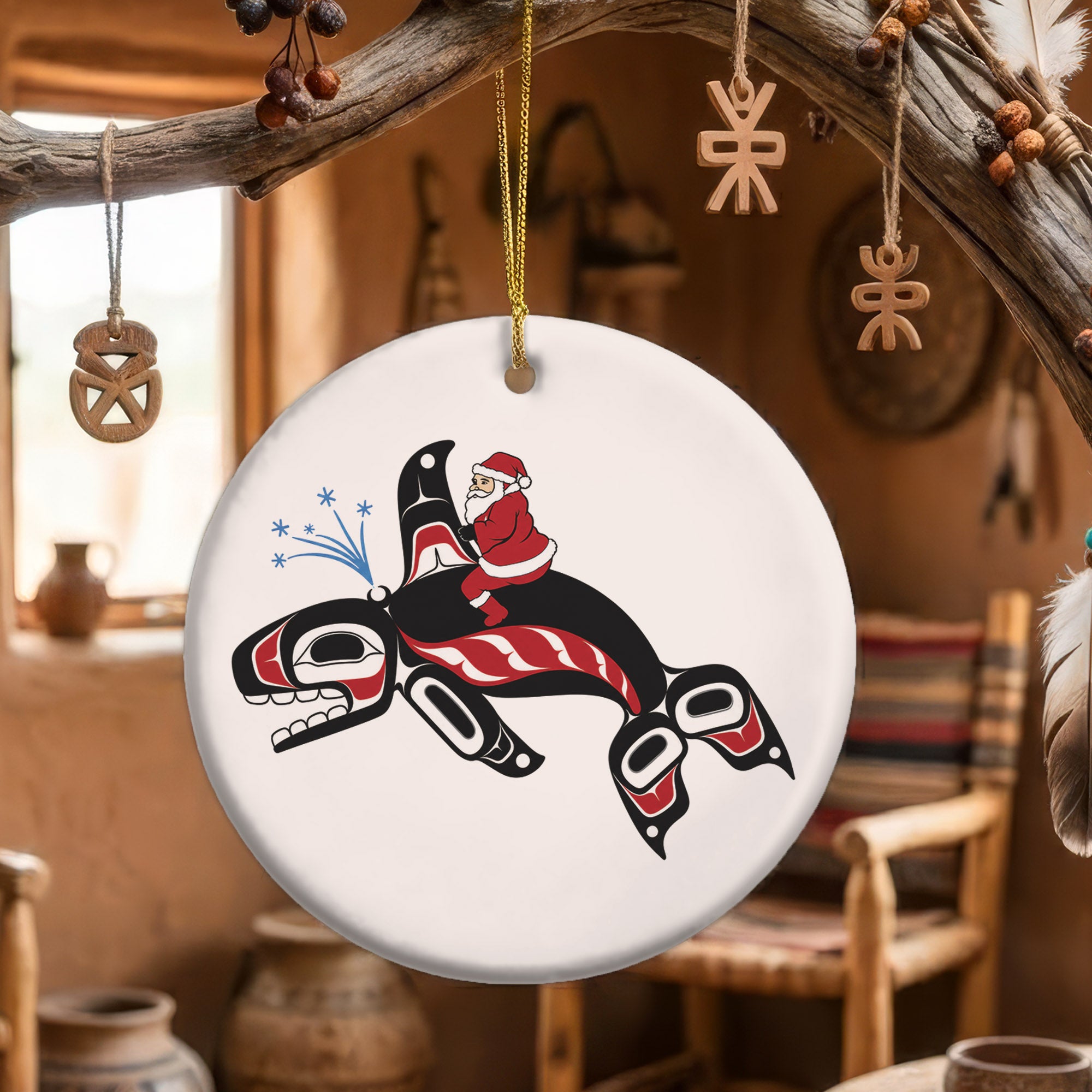 Orca Santa Native Tribal Ceramic Ornament - Indigenous Art Decor