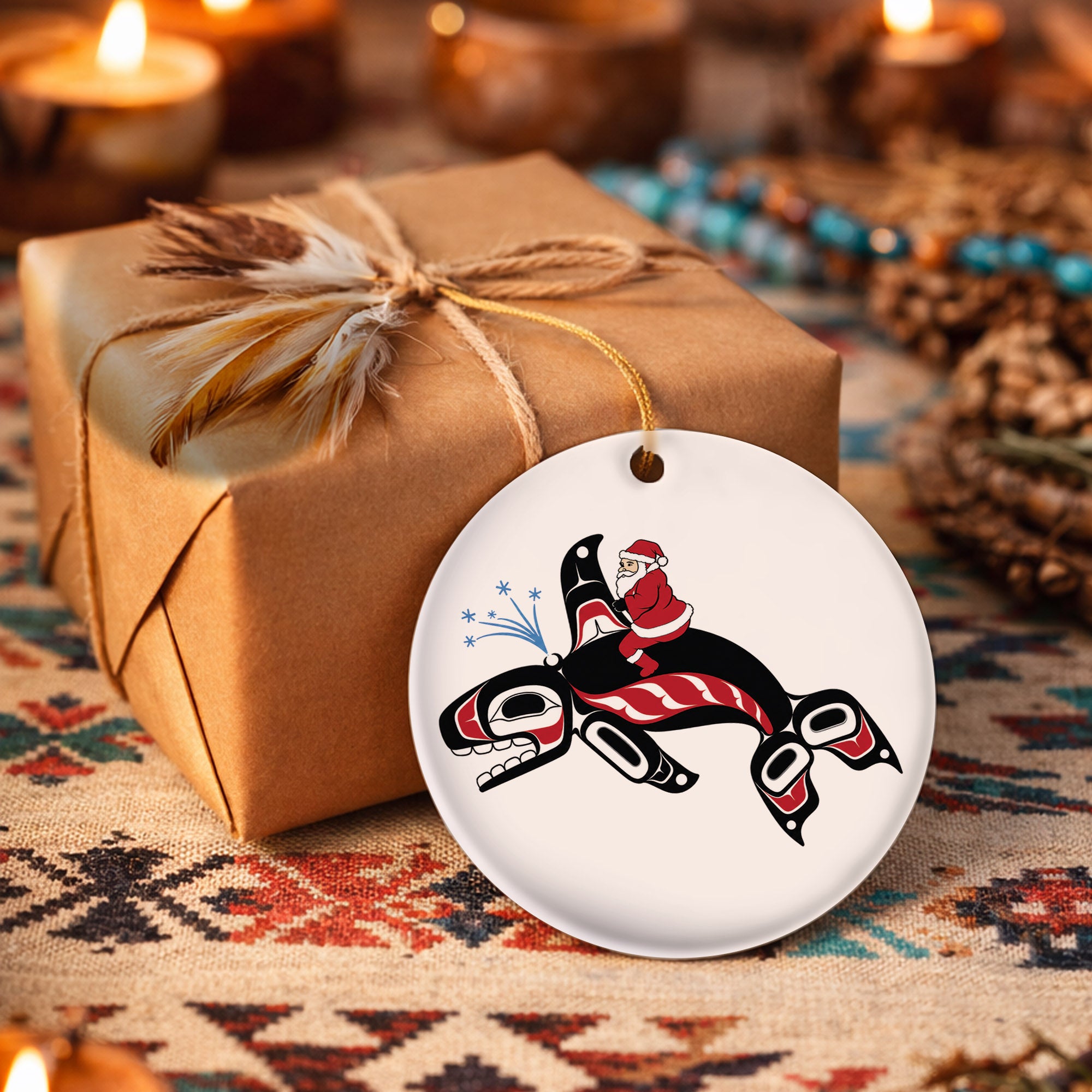 Orca Santa Native Tribal Ceramic Ornament - Indigenous Art Decor