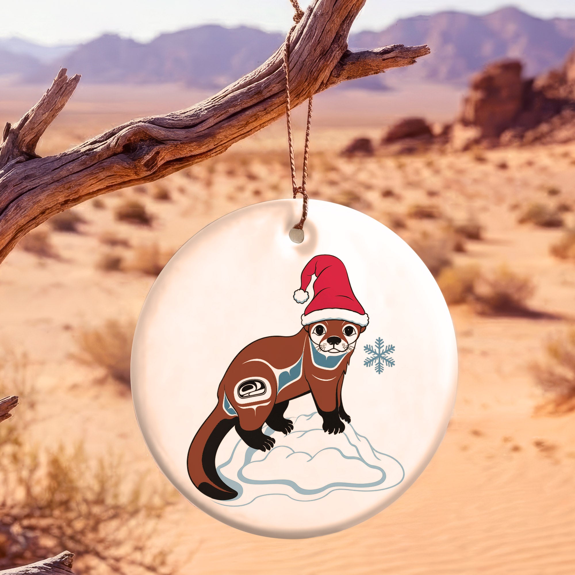 Otter Santa Native Tribal Ceramic Ornament - Indigenous Art Decor