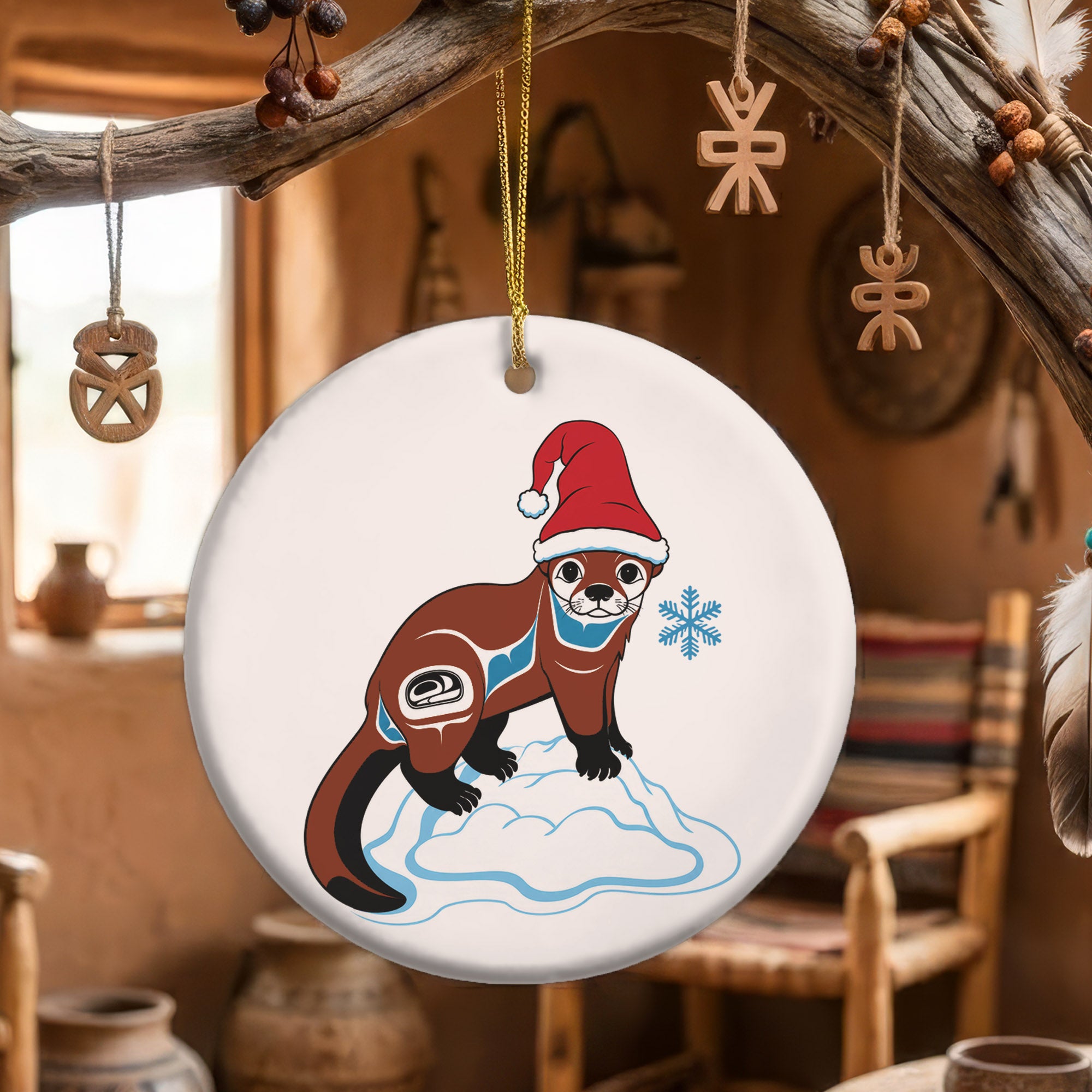 Otter Santa Native Tribal Ceramic Ornament - Indigenous Art Decor