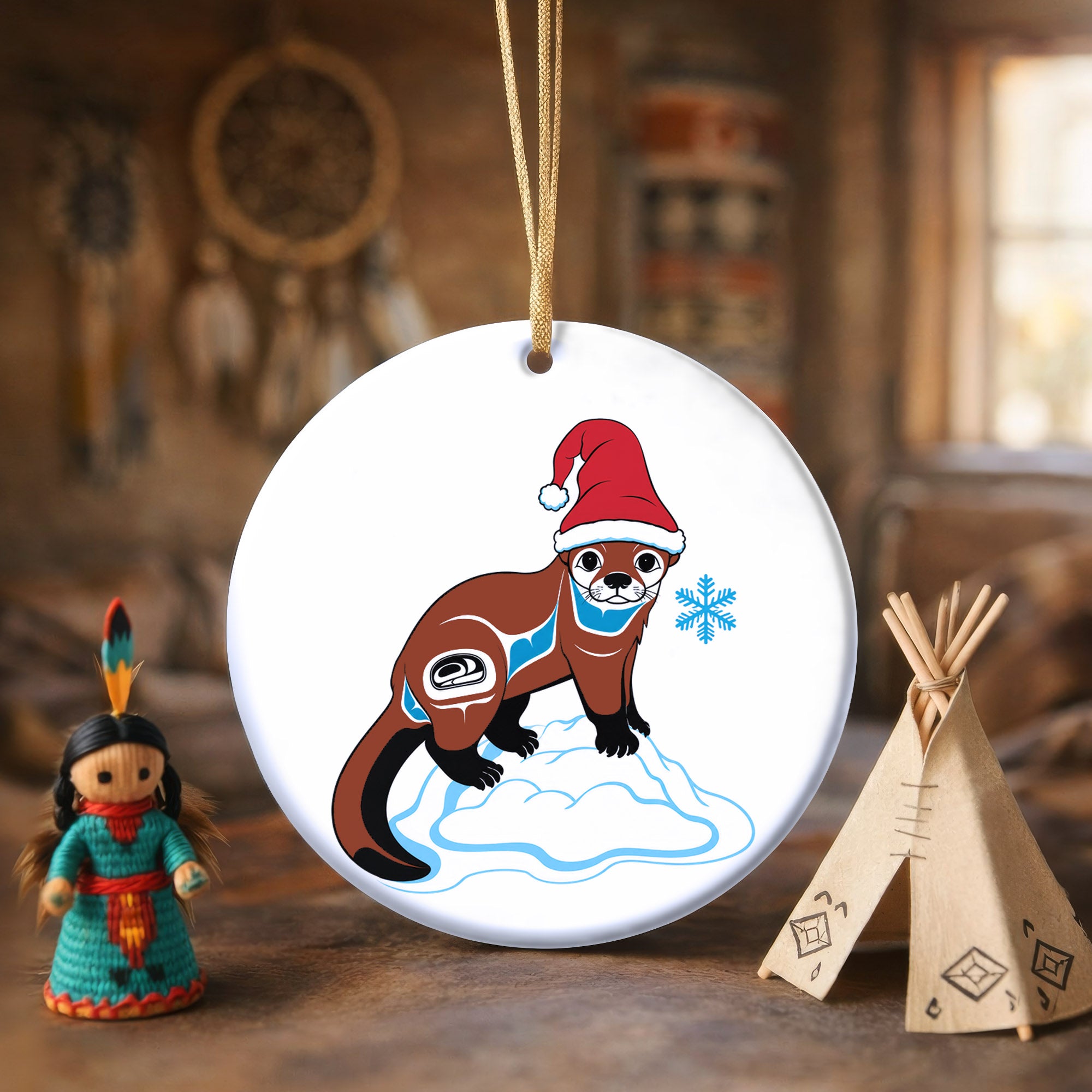Otter Santa Native Tribal Ceramic Ornament - Indigenous Art Decor